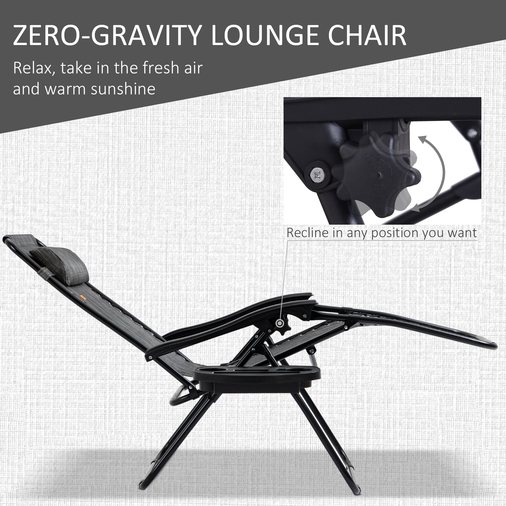 Outsunny Zero Gravity Chair Set of 2 Patio Chair with Side Table Cupholders and Pillows for Pool, Backyard, Lawn, Beach, Grey