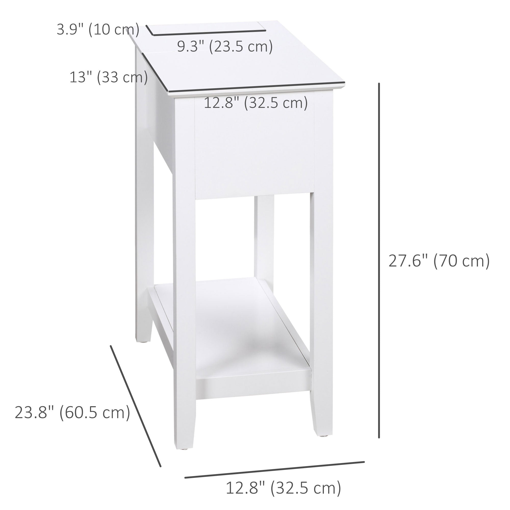 HOMCOM Flip-Top End Table: White with Storage Shelf & Cable Management for Bedrooms & Living Rooms