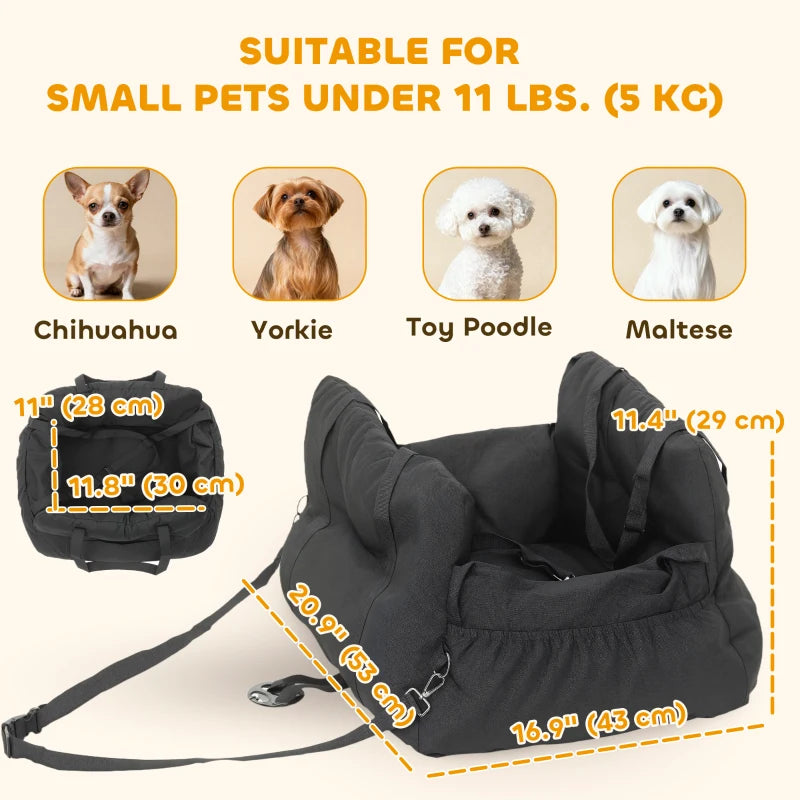 Dog Car Seat for Small Pets, Dog Booster Car Seat with Cushion and Storage Pockets, Machine Washable, Black