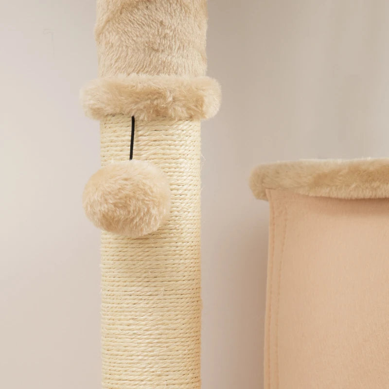 52 Inch Cat Tree with Scratching Posts, Cat Bed, Condo, Grooming Brush, Jumping Platforms, Toy Balls, Anti-tip Kit