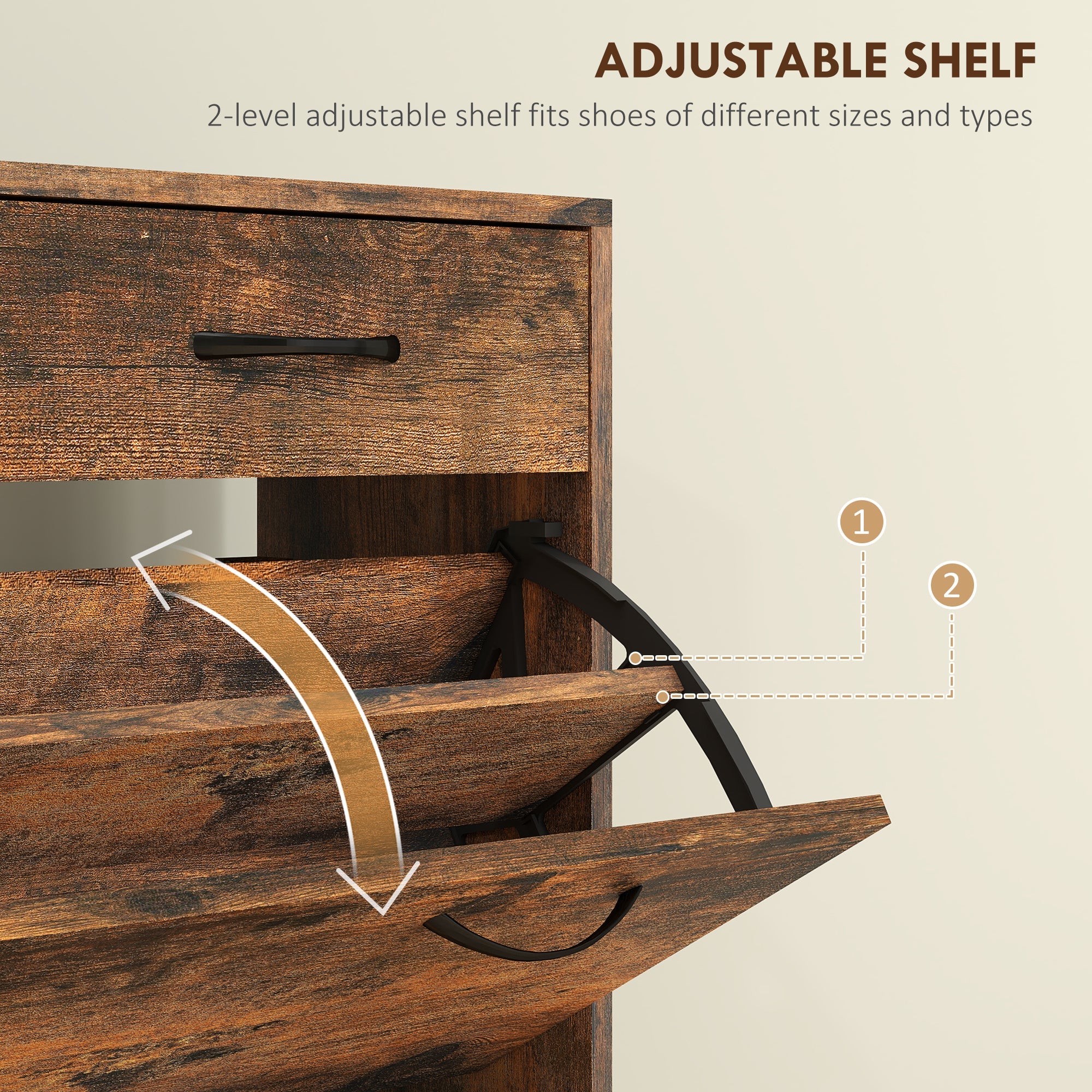 HOMCOM Narrow Shoe Storage with 2 Flip Drawers and Adjustable Shelves Shoe Organizer Cabinet for 12 Pairs of Shoes, Brown