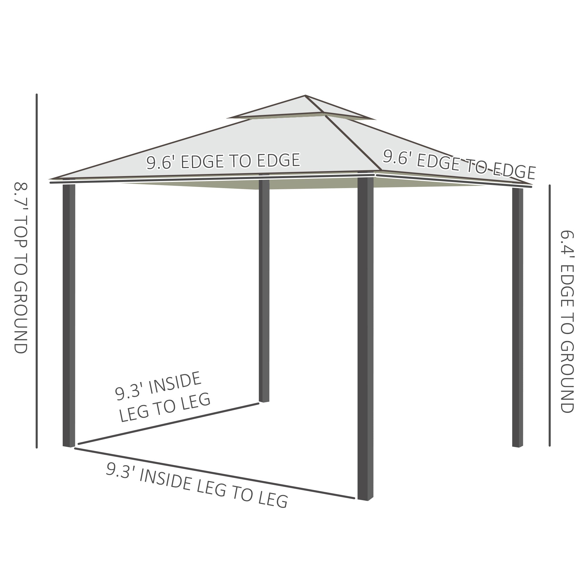 Outsunny 9.7'x9.7' Patio Gazebo Outdoor Pavilion 2 Tire Roof Canopy Shelter Garden Event Party Tent, Cream White