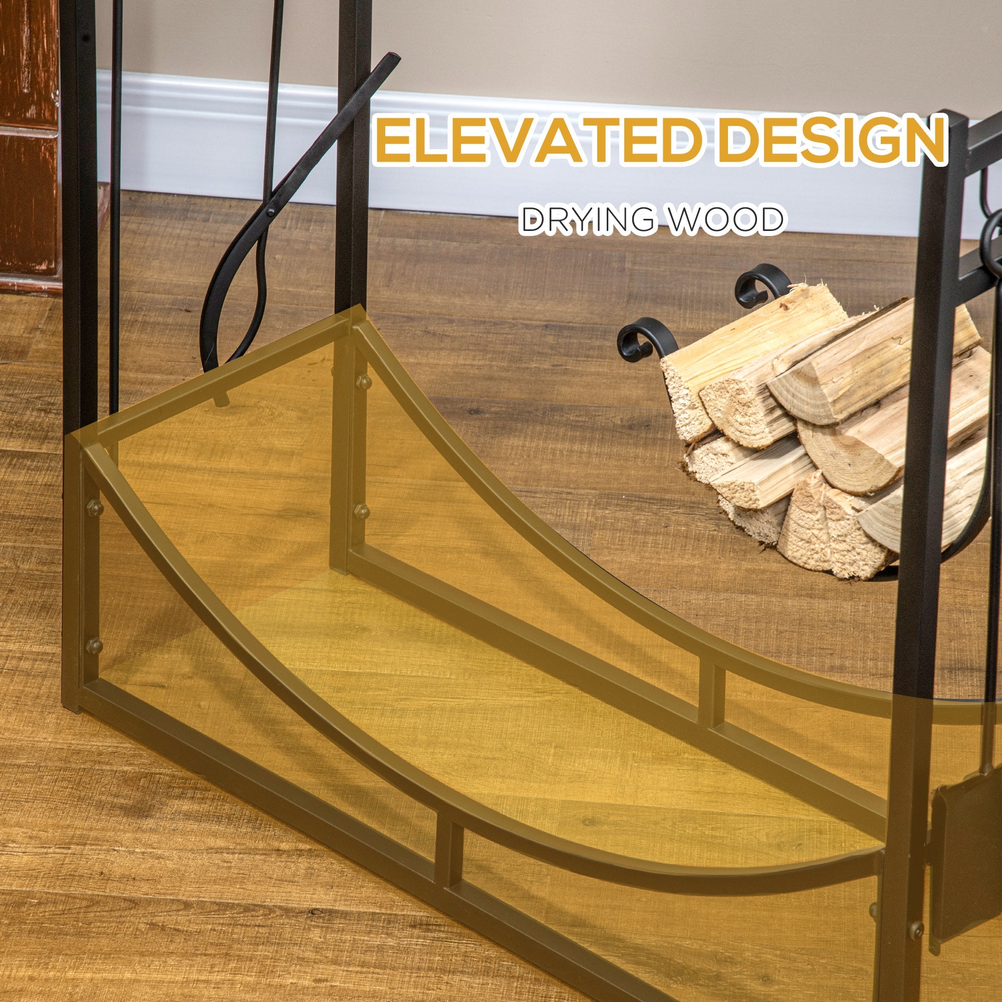 Outsunny 33" 2-Tier Firewood Rack with Tools, Fireplace Wood Storage, Includes Shovel, Broom, Poker, Tongs