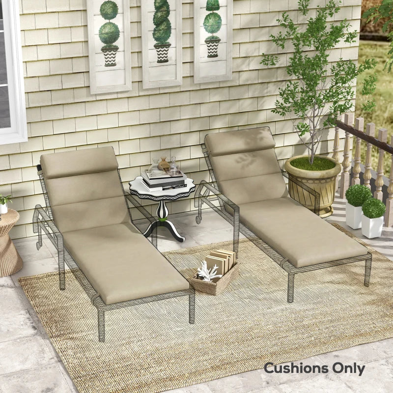 Patio Chaise Lounge Chair Cushions Replacement Sun Lounger Pads with Headrest and Ties, Set of 2, Beige