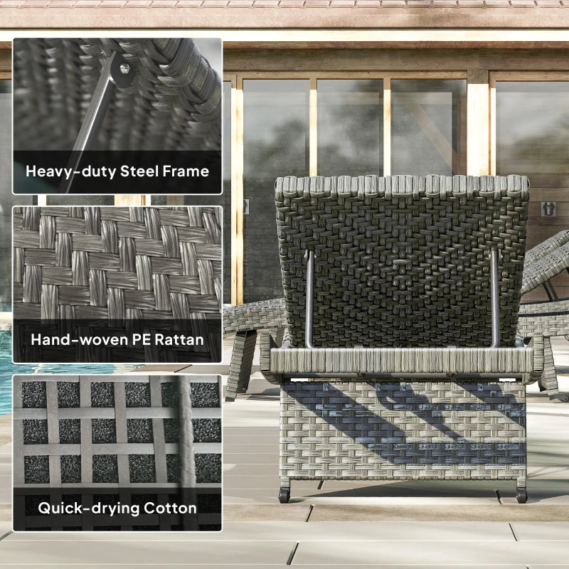 Patio Lounger, Folding Wicker Outdoor Chaise Lounge with 4-Level Adjustable Backrest, Grey
