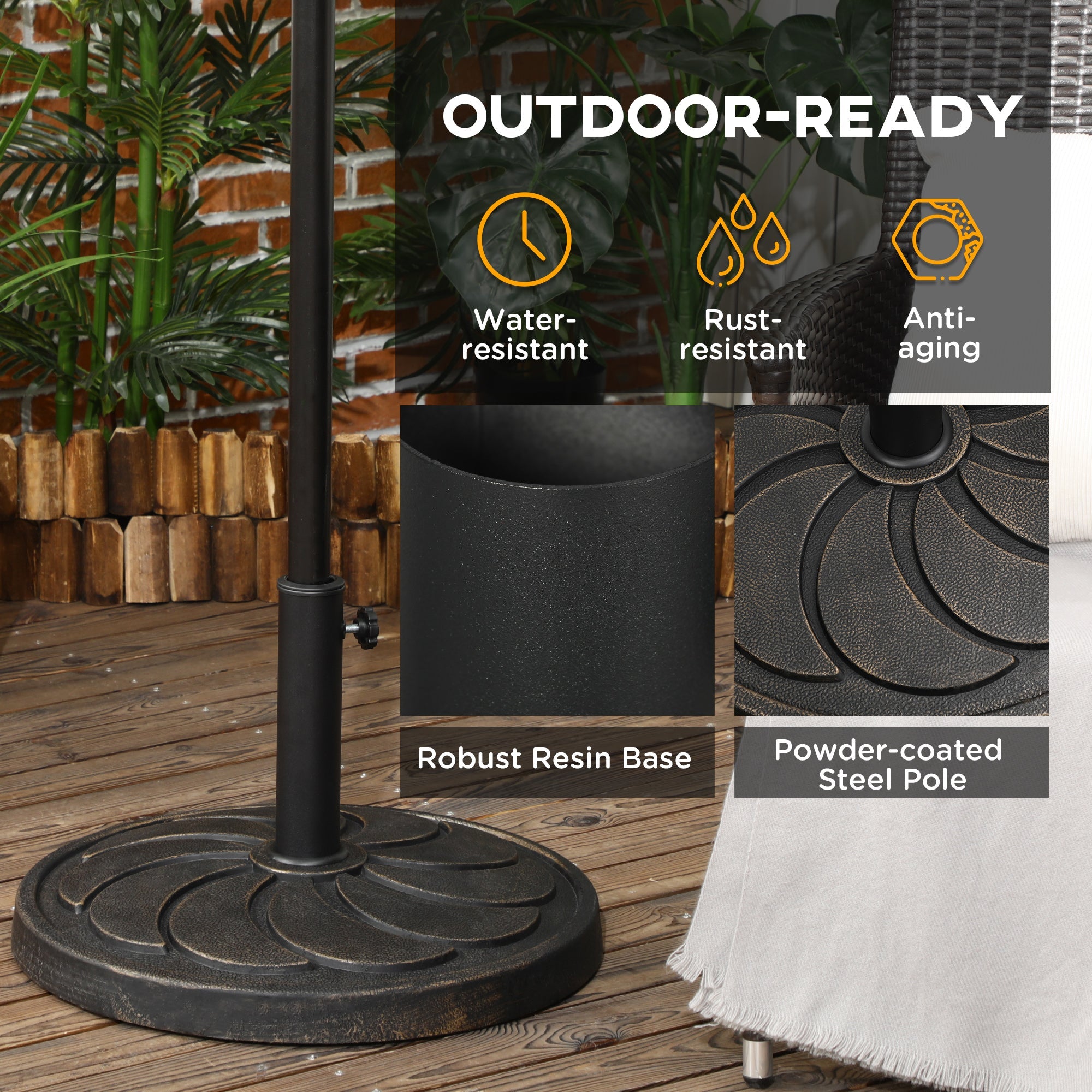 Outsunny 40lb Patio Umbrella Base: Heavy Duty 21" Round Resin Stand for Outdoor Use, Bronze