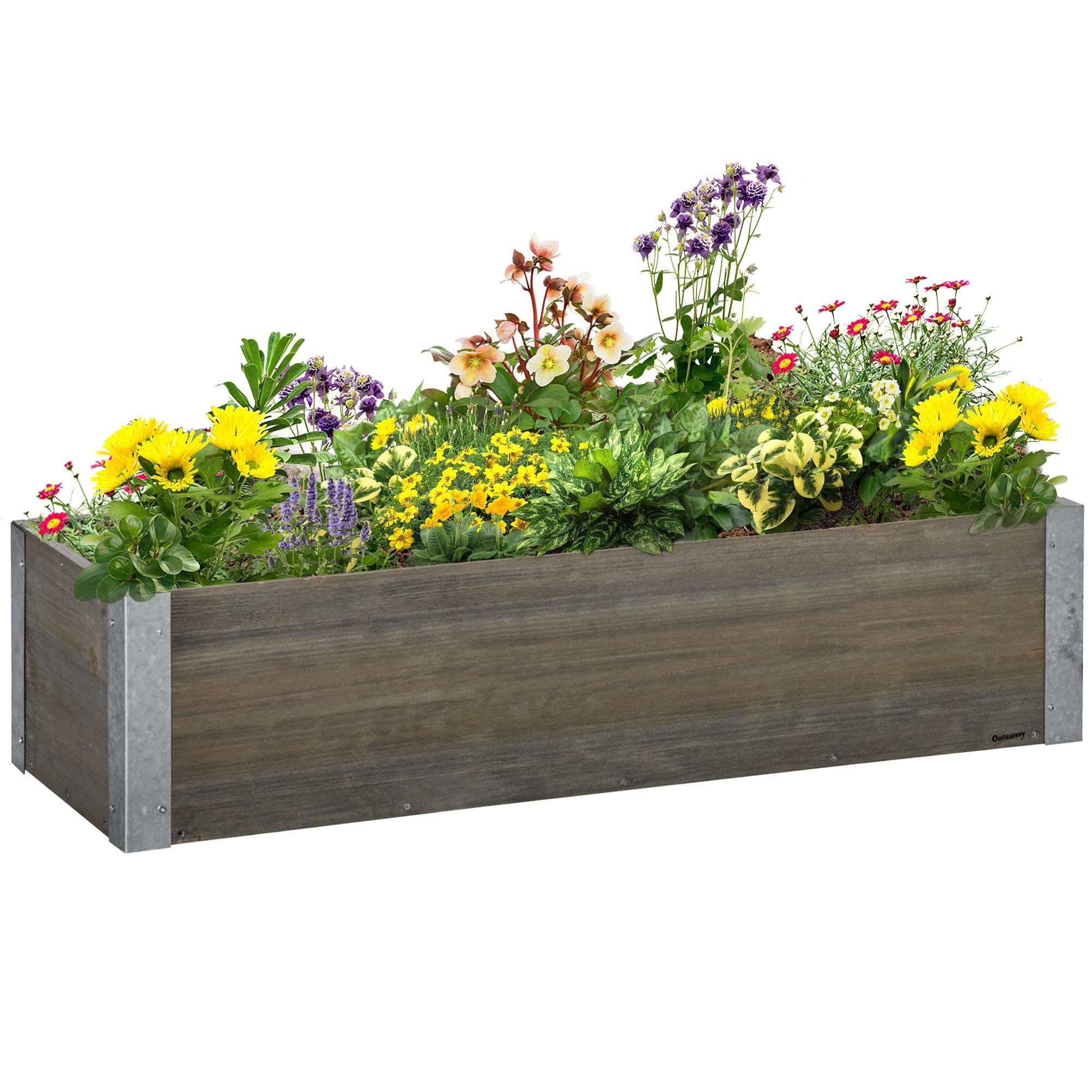 Outsunny 38"x12" Raised Wooden Planter: Elevated Garden Bed for Backyard Veggies/Herbs, Light Grey