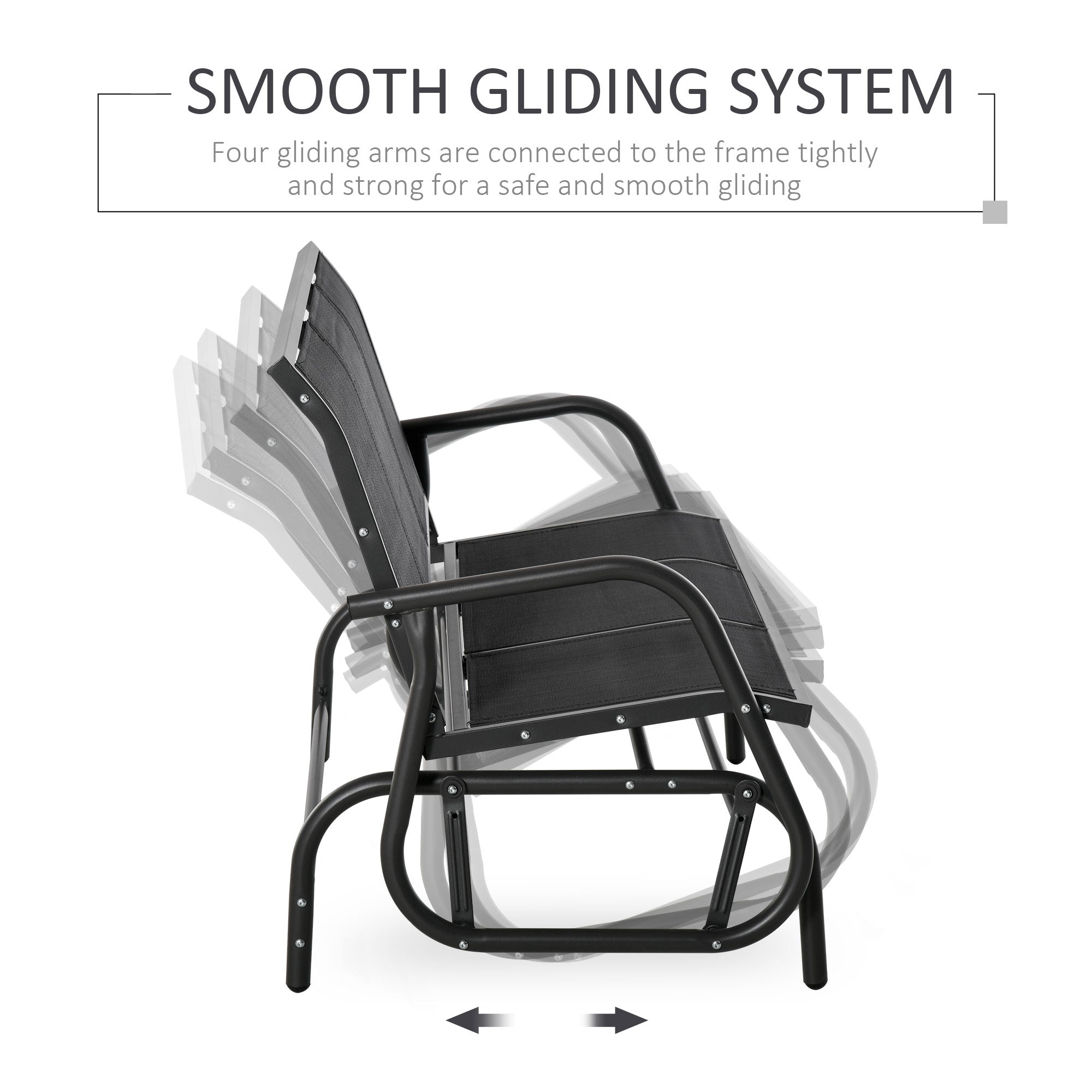 Outsunny 3-Seat Patio Glider Rocking Chair Outdoor Garden Rocker Steel Frame Black Comfortable