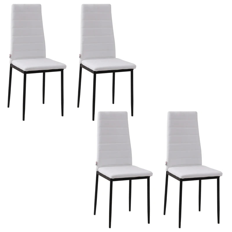 High Back Dining Chairs, Modern Upholstered Linen Fabric Accent Chairs with Metal Legs for Kitchen, Set of 4, White