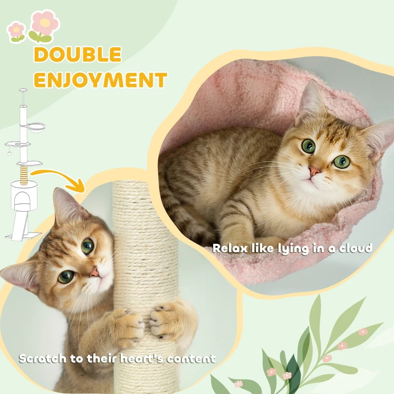 87"-94.5" Floor to Ceiling Cat Tree with Sisal Scratching Post, Condo, Hammock, Ramp, Perches, Green