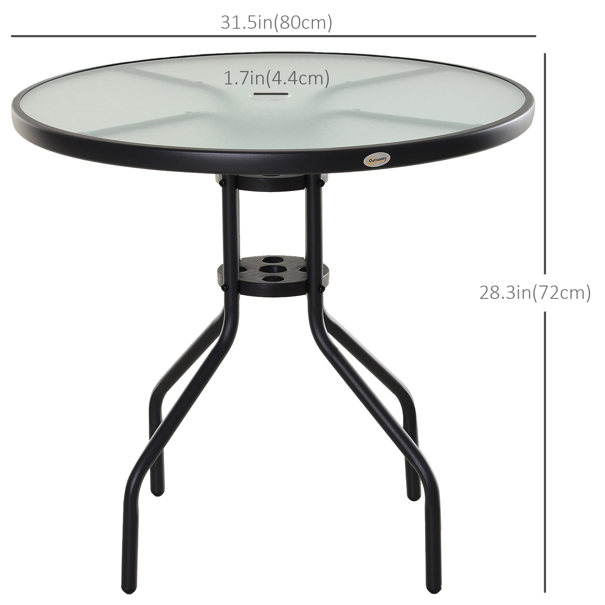 Outsunny Round Bistro Table Outdoor Dining Coffee Tempered Glass Top Patio Garden Furniture 31.5'' Diameter