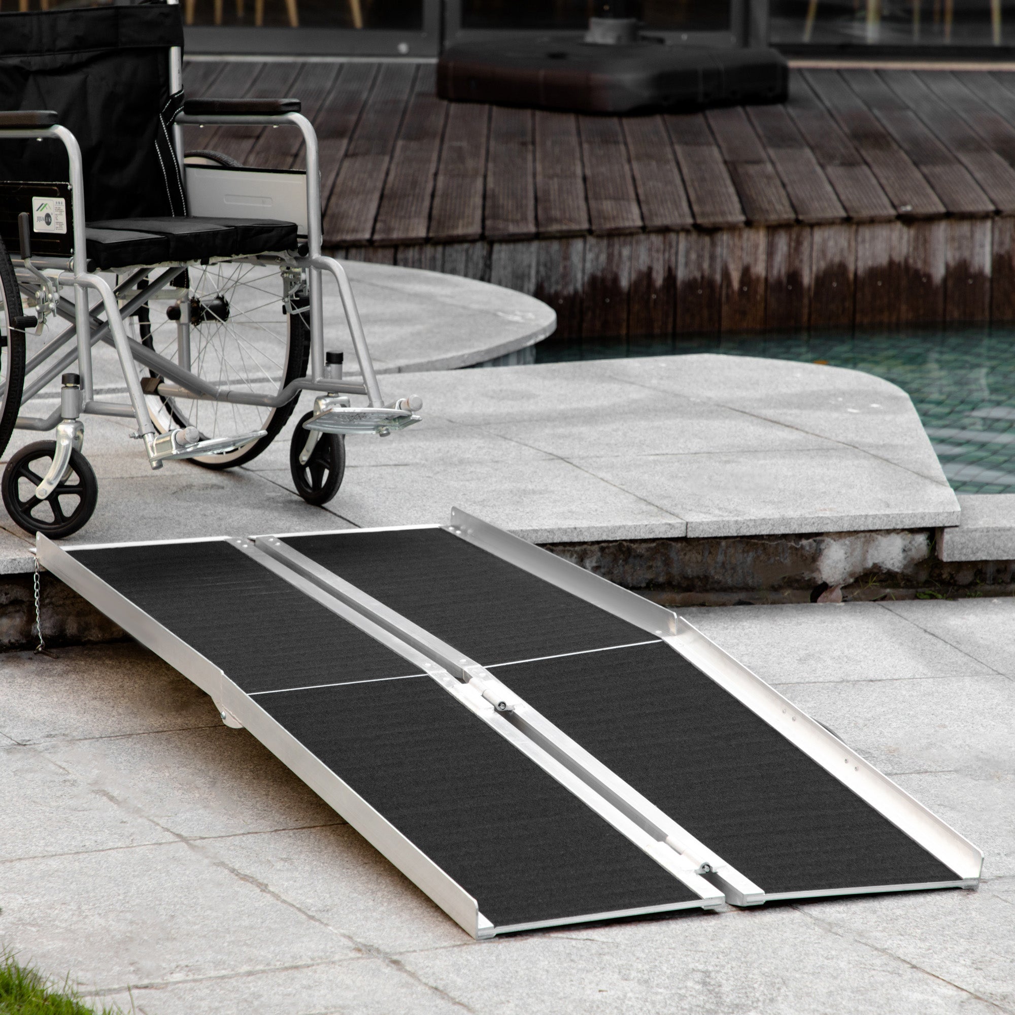 HOMCOM Foldable Aluminum Scooter Ramp: 6ft Non-Skid PVC Surface, Portable Mobility Assistance for Effortless Movement