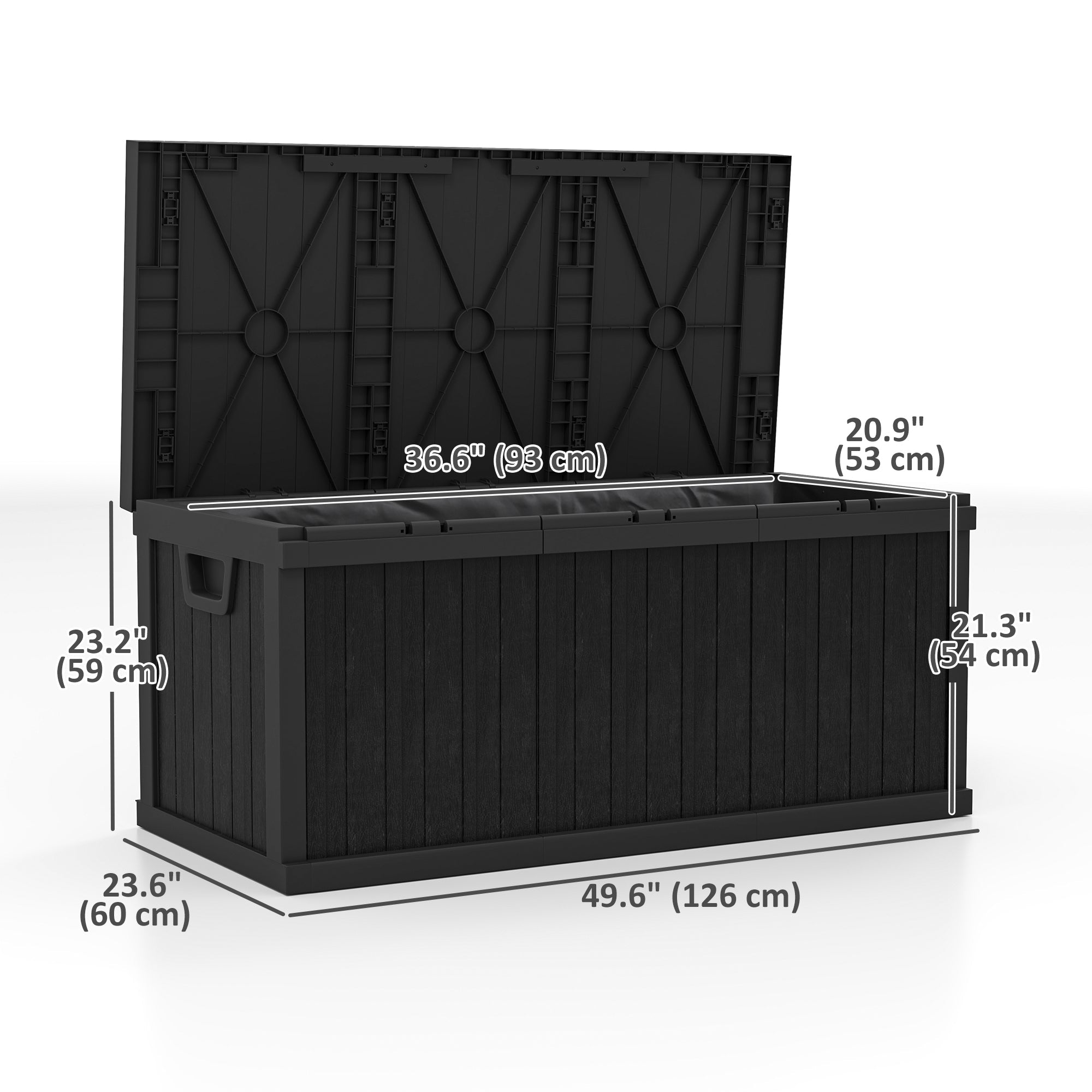 Outsunny 70 Gallon Deck Box, Resin Outdoor Storage Box with Handles, Waterproof Storage Container for Garden Tools, Black