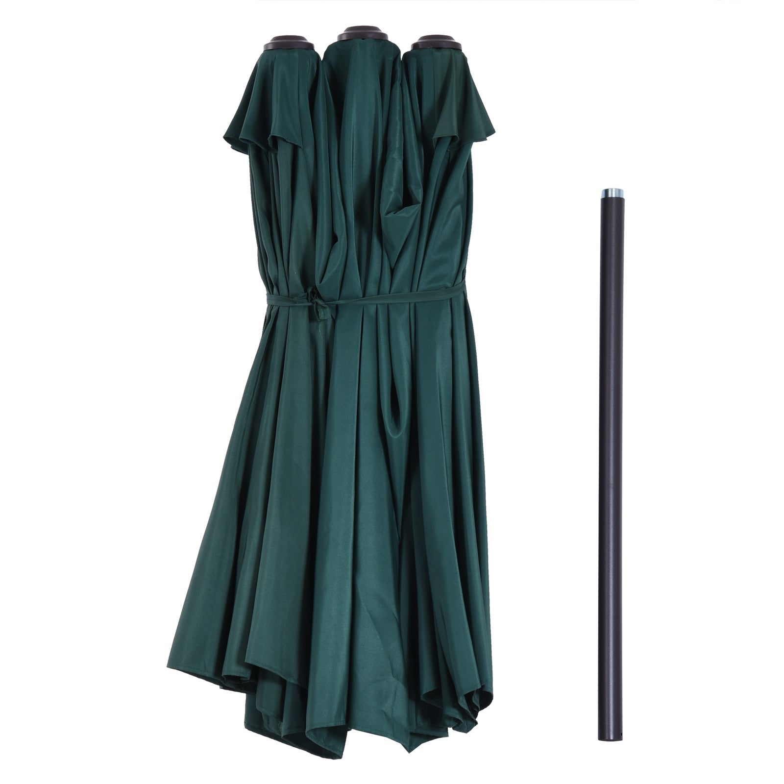 Outsunny 15' Outdoor Patio Umbrella with Twin Canopy Sunshade Steel Table Umbrella with Lift Crank Dark Green