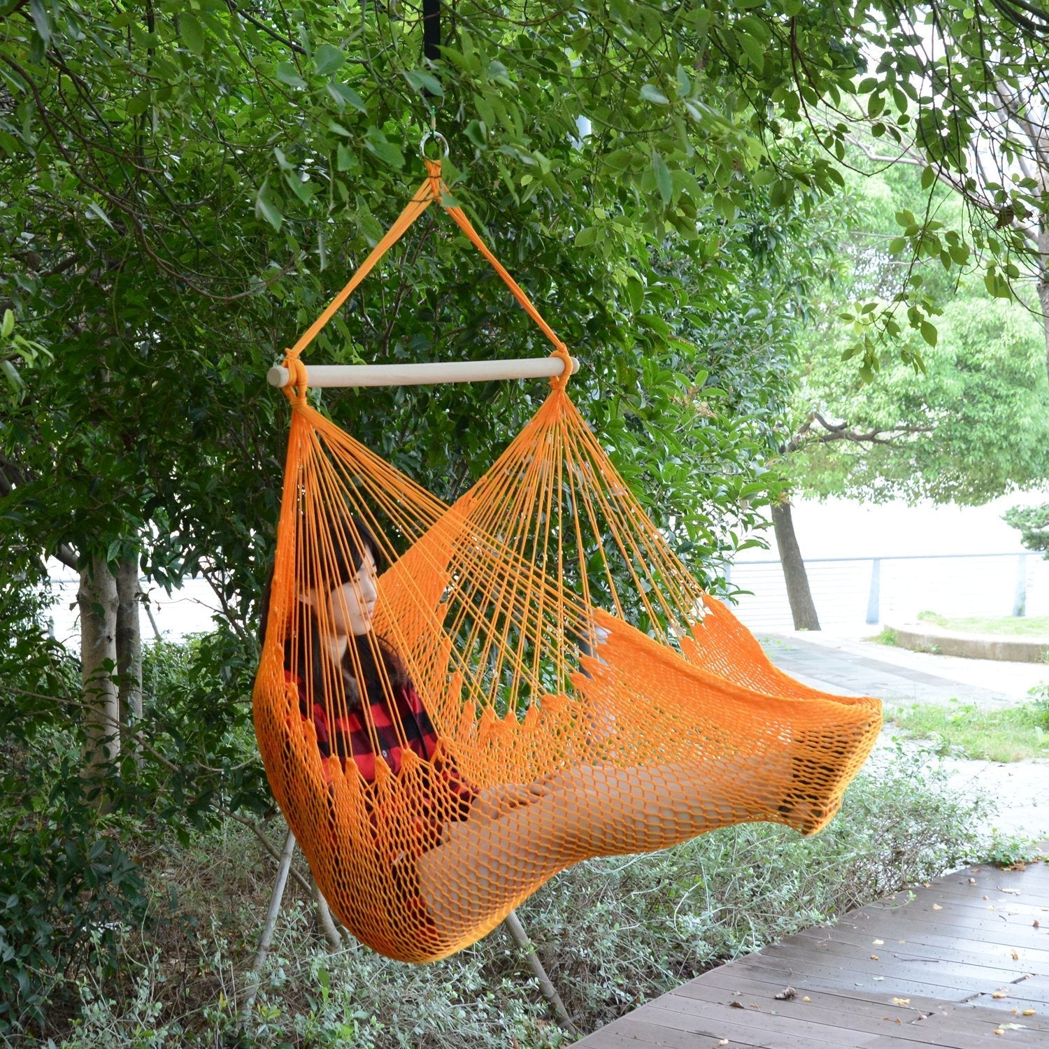 Outsunny Portable Rope Hammock Chair Woven Hanging Swing Seat Outdoor Garden Yard Camping Orange Nylon