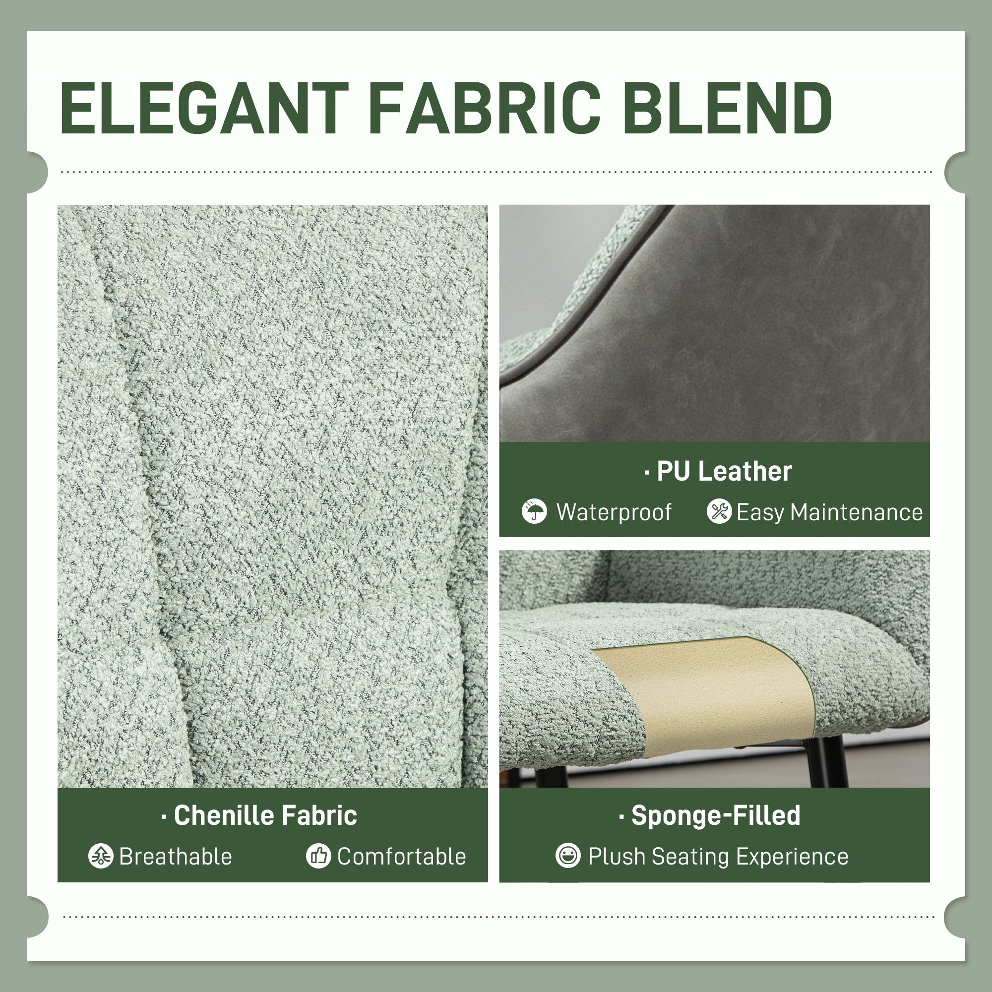 HOMCOM Accent Chair with Foot Pads, Living Room Chair with Chenille Fabric Front and PU Back, Green