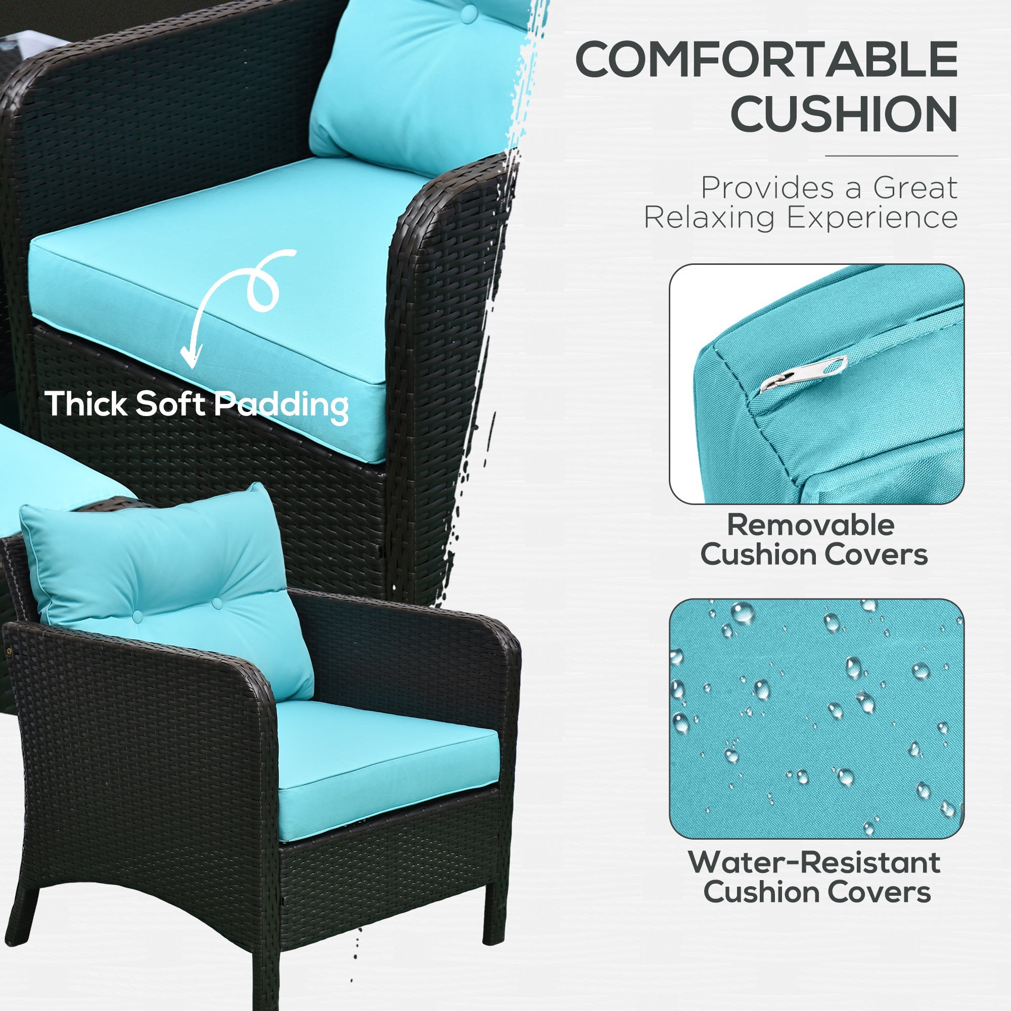 Outsunny 5pc Patio Rattan Coffee Set Garden Wicker Bistro Ottoman Yard Sofa Armchairs Tea Table Brown