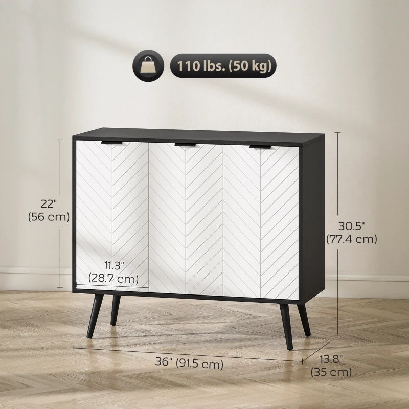 Modern Sideboard and Buffet, Dining Room Cabinet with Adjustable Shelves and 3 Doors, Black