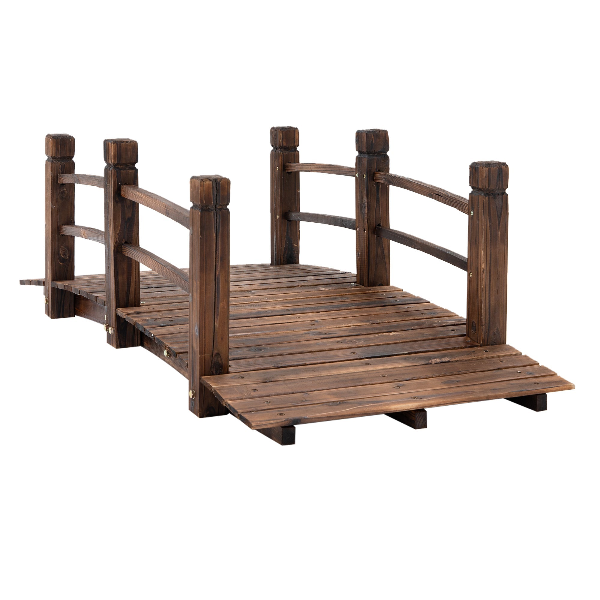 Outsunny 5FT Wooden Garden Bridge Outdoor Decorative Landscape Side Rails Moon Bridge Stained