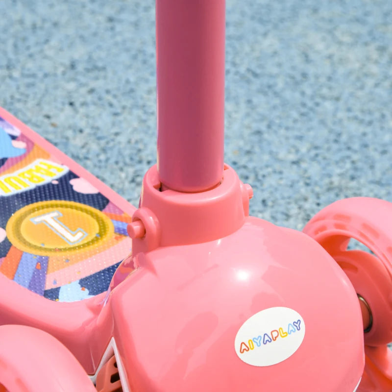 Qaba 3 Wheel Kids Scooter, Toddler Kick Scooter with Adjustable Height, Rear-Fender Brake, LED Light, TPE Handlebar, Pink