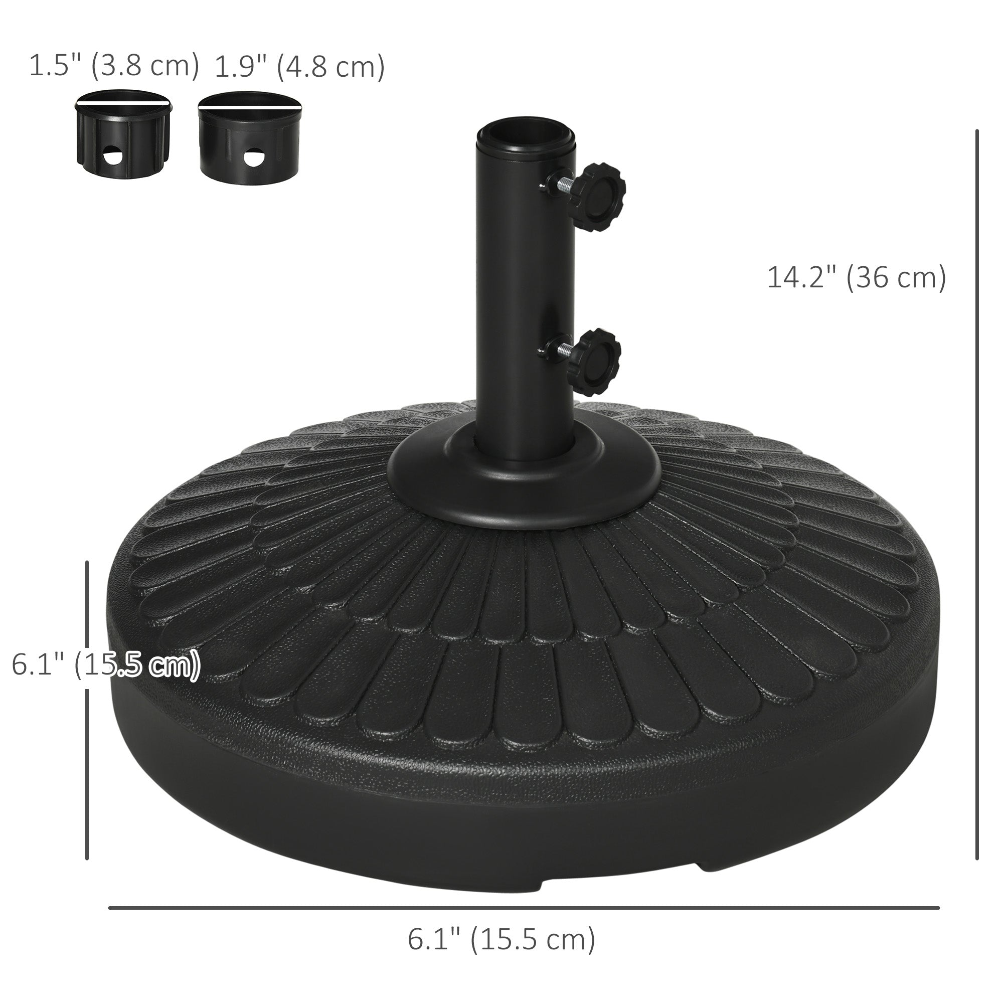 Outsunny Patio Umbrella Base with Handle, Heavy Duty Round Umbrella Stand, Garden Umbrella Holder for 1.5", 1.9" Poles, Black