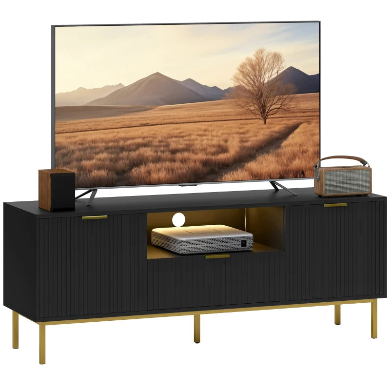 Modern TV Console for TVs up to 60 Inch, Entertainment Center with Smart RGB LED Lights and Soft Close Doors, Black