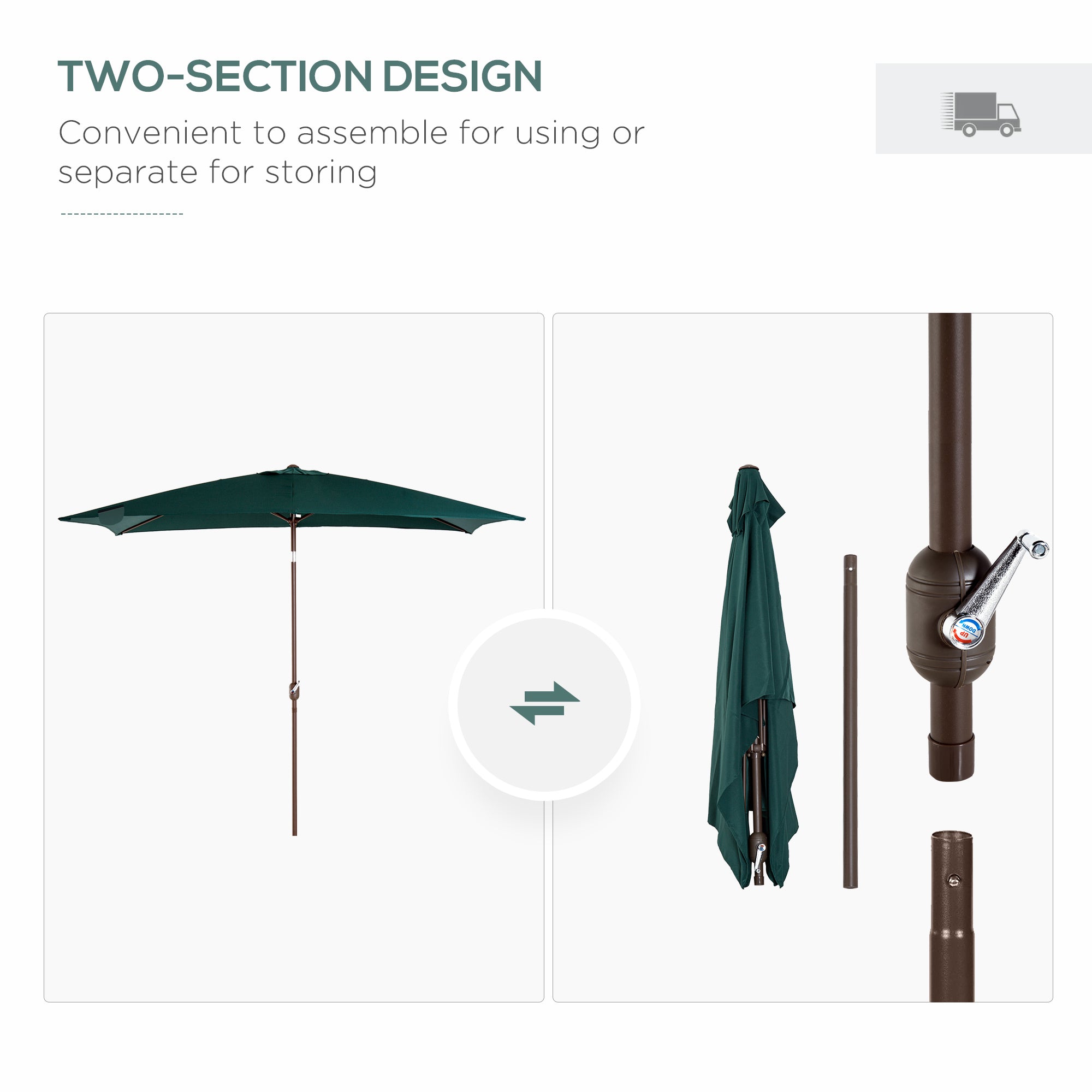 Outsunny 6.5x10ft Rectangle Aluminum Patio Umbrella Garden Parasol Outdoor Sunshade Tilt Crank Canopy Green