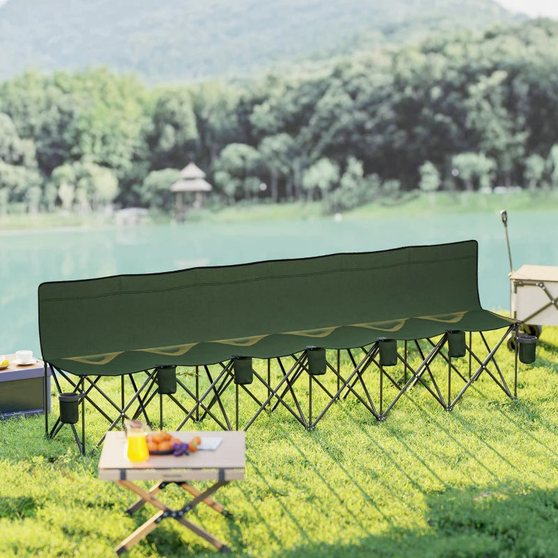 6 Seat Folding Camping Chair with Cup Holder and Carrying Case for Camping, Picnic, Sports Events, Dark Green