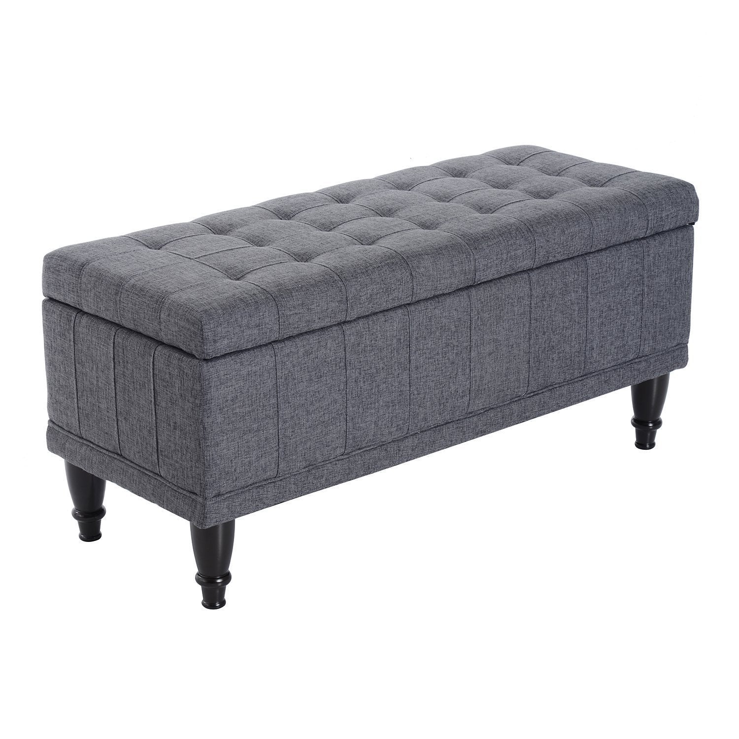 HOMCOM Storage Ottoman Bench: Tufted Linen Fabric, Soft-Close Lid for Cozy Seating, Grey