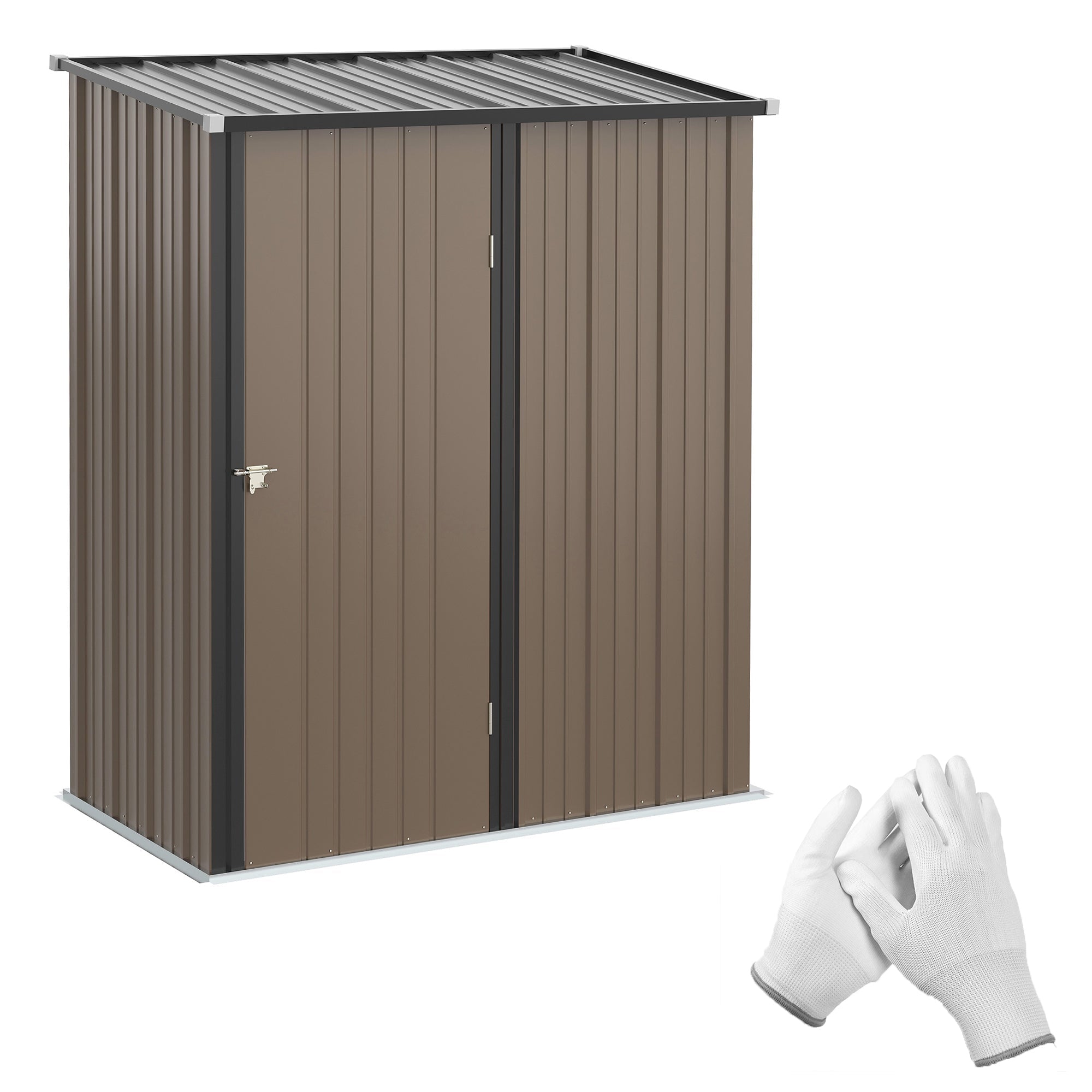Outsunny Outdoor Storage Shed 5' x 3' Steel Garden Single Lockable Door Tool Storage Brown