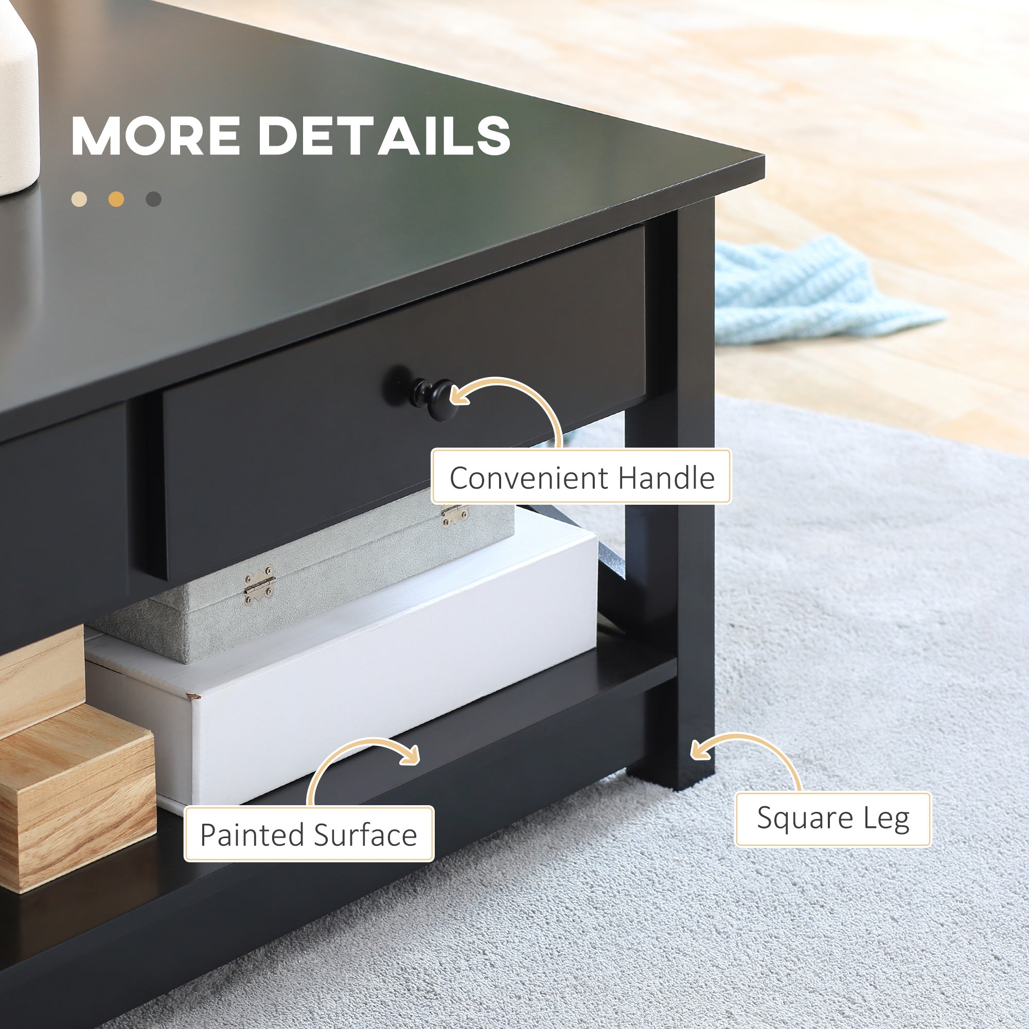 HOMCOM Black Coffee Table with Drawers: Modern Centre Table with Storage Drawers, Open Shelf for Living Room