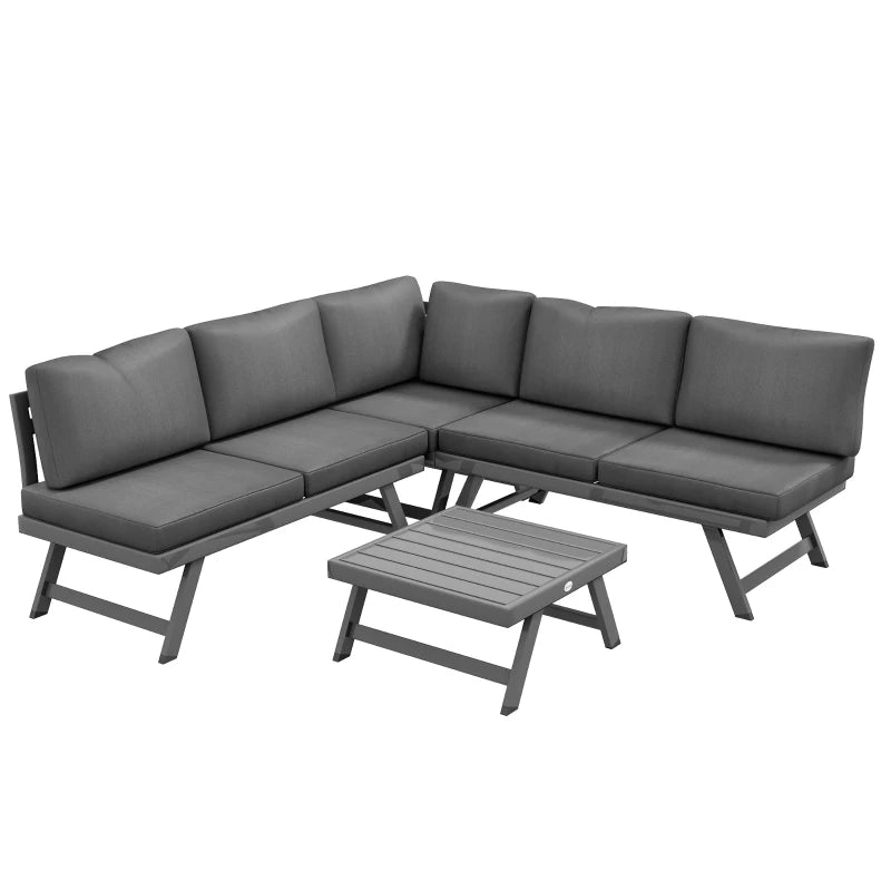 Outdoor Corner Garden Set, Convertible 4-Piece Furniture with 2 Sofas, 1 Corner Chair, and 1 Coffee Table, Grey