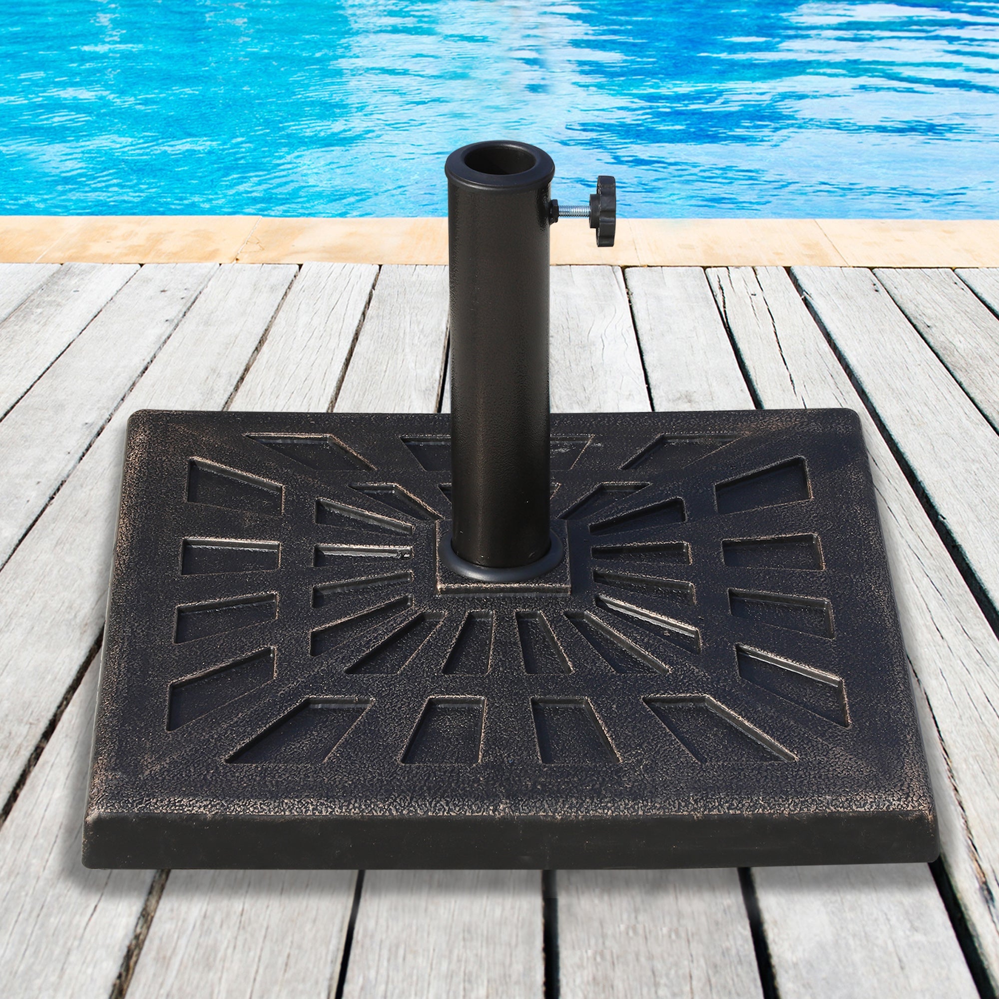 Outsunny Patio Umbrella Base: 18.5" Square Outdoor Resin Parasol Stand, Market Umbrella Holder for Deck, Bronze
