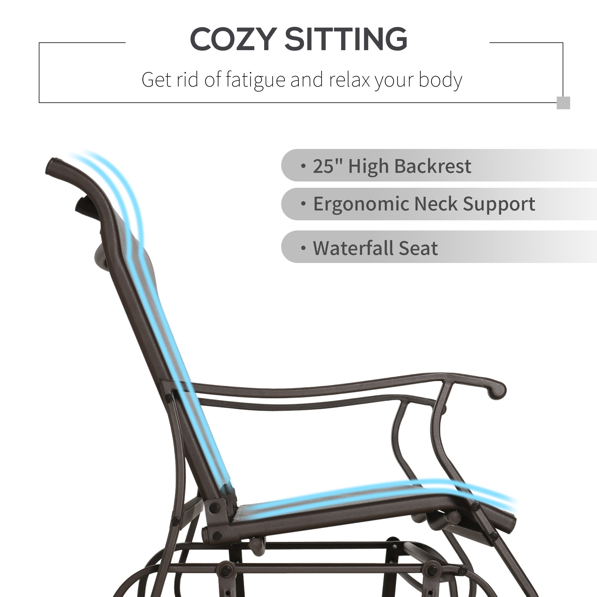 Outsunny Patio Glider Chair Double Seat Outdoor Garden Gliding Bench Dark Grey Steel Frame Mesh Backrest