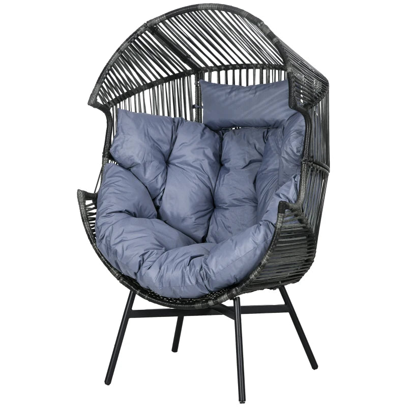 Wicker Egg Chair Outdoor Indoor Rattan Oversized Patio Lounge Chair with 5.5" Cushions and Headrest, Grey