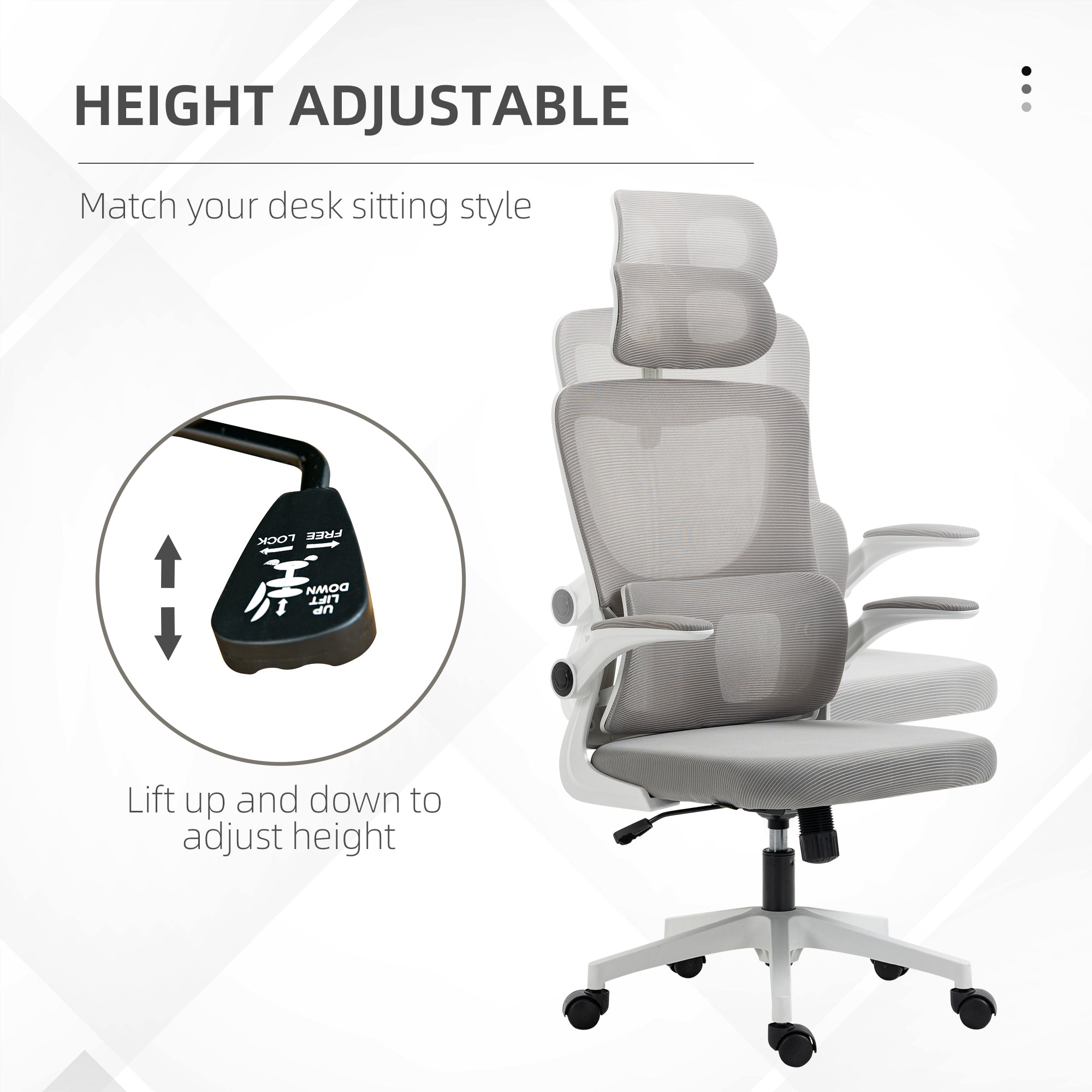 Vinsetto Ergonomic Mesh Office Chair High Back Computer Desk Chair with Adjustable Headrest Lumbar Support Armrests Height Grey