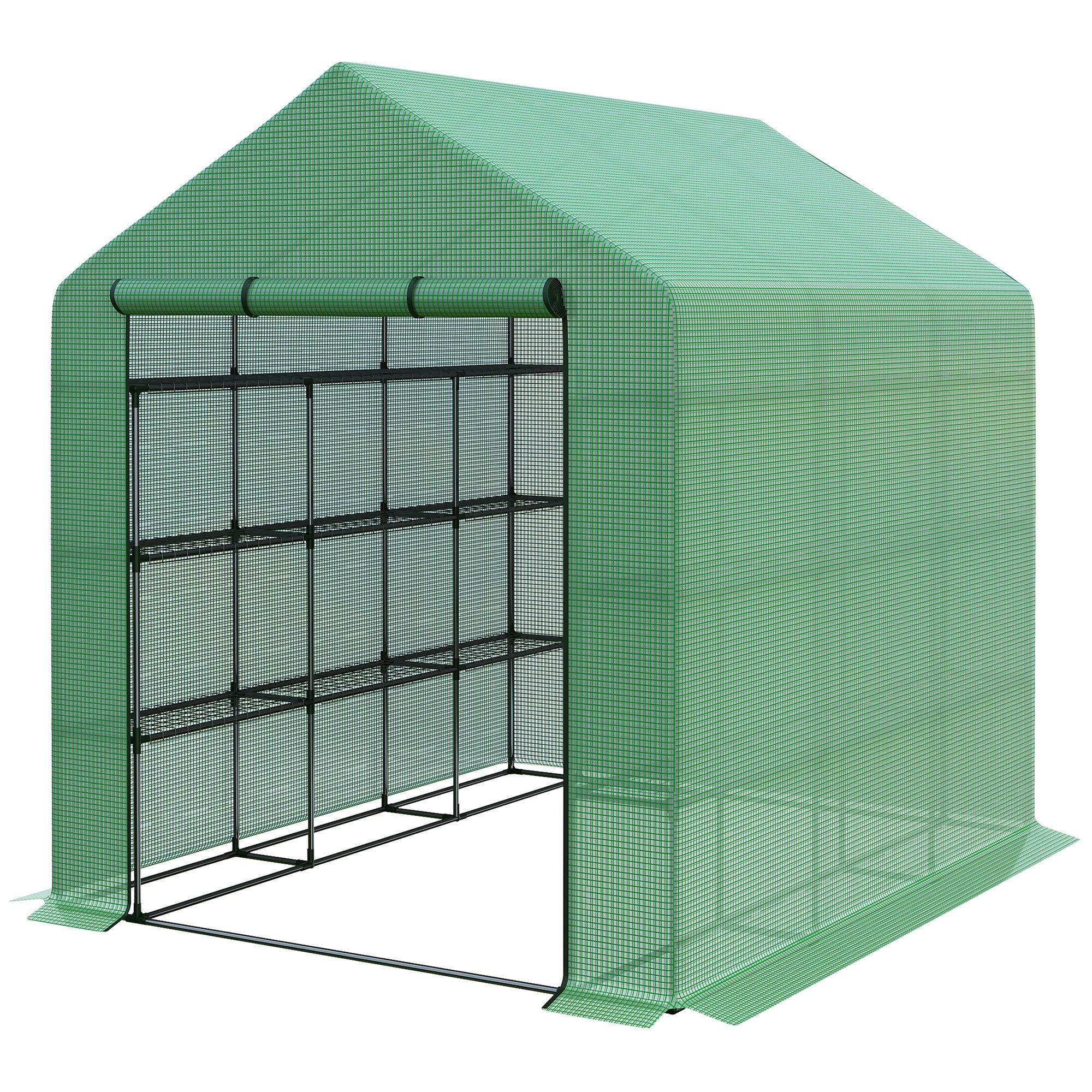 Outsunny 8' x 6' x 7' Portable Walk-In Greenhouse Hot House with 18 Shelves, Water/UV Resistant Weather Cover, & Roll Up Door