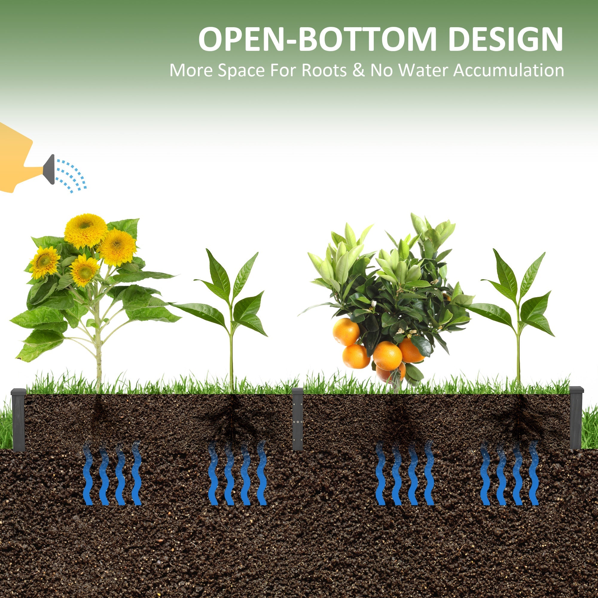 Outsunny Garden Bed 2 Planter Box Non-woven Liner Backyard Patio Outdoor Elevated Raised Galvanized Steel Wooden 96" x 24" x 10" Grey