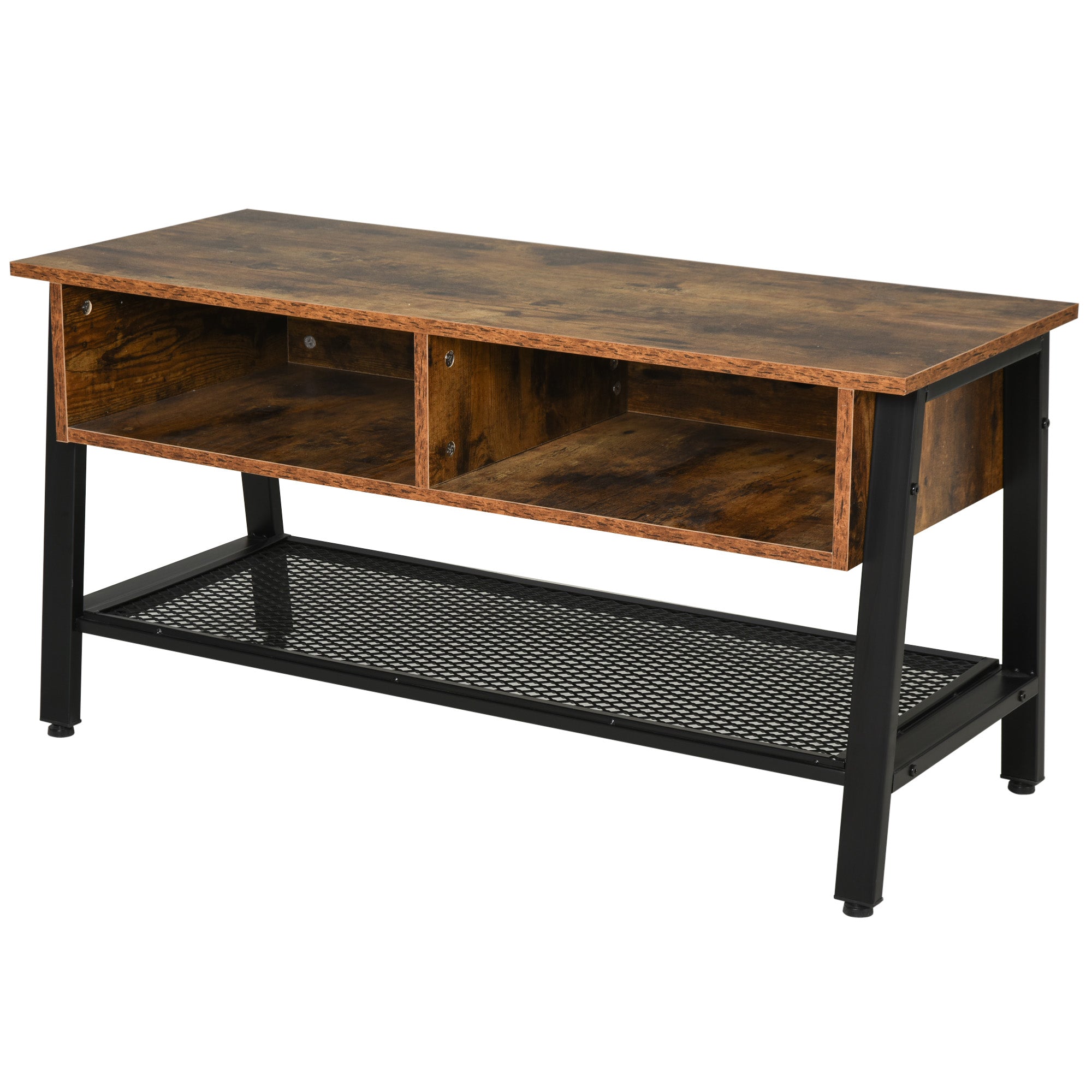 HOMCOM Mid Century TV Stand: For TVs up to 45", Media Console, Flat Screen, Entertainment Center, Rustic Brown