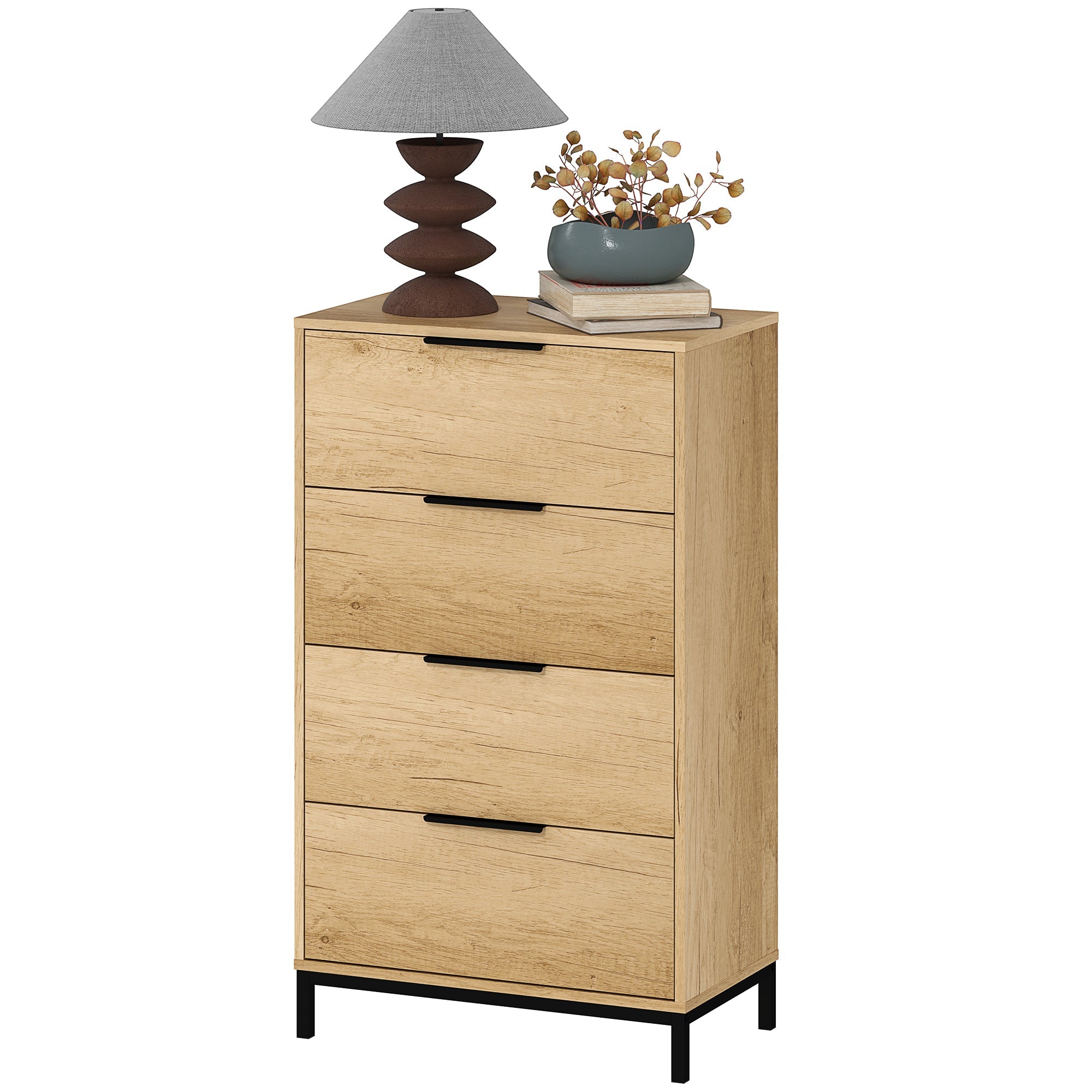 HOMCOM Dresser for Bedroom, 4 Drawer Dresser Tower, Chest of Drawers for Hallway, Entryway, Closet, Natural