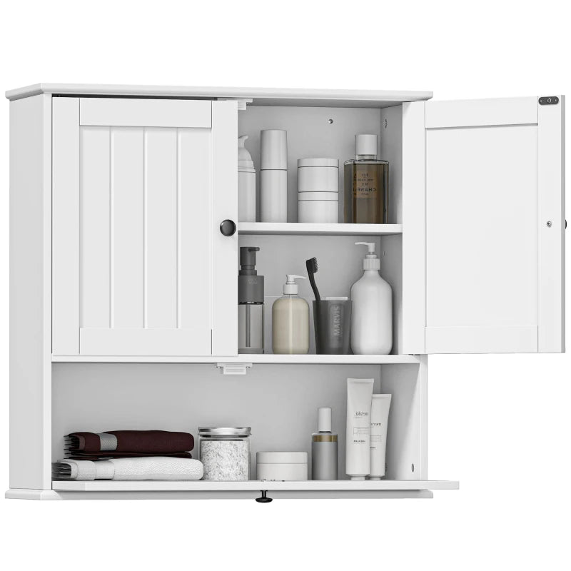 Bathroom Wall Cabinet, Farmhouse Medicine Cabinet with Adjustable Shelves and Flip-Down Door, Over The Toilet, White