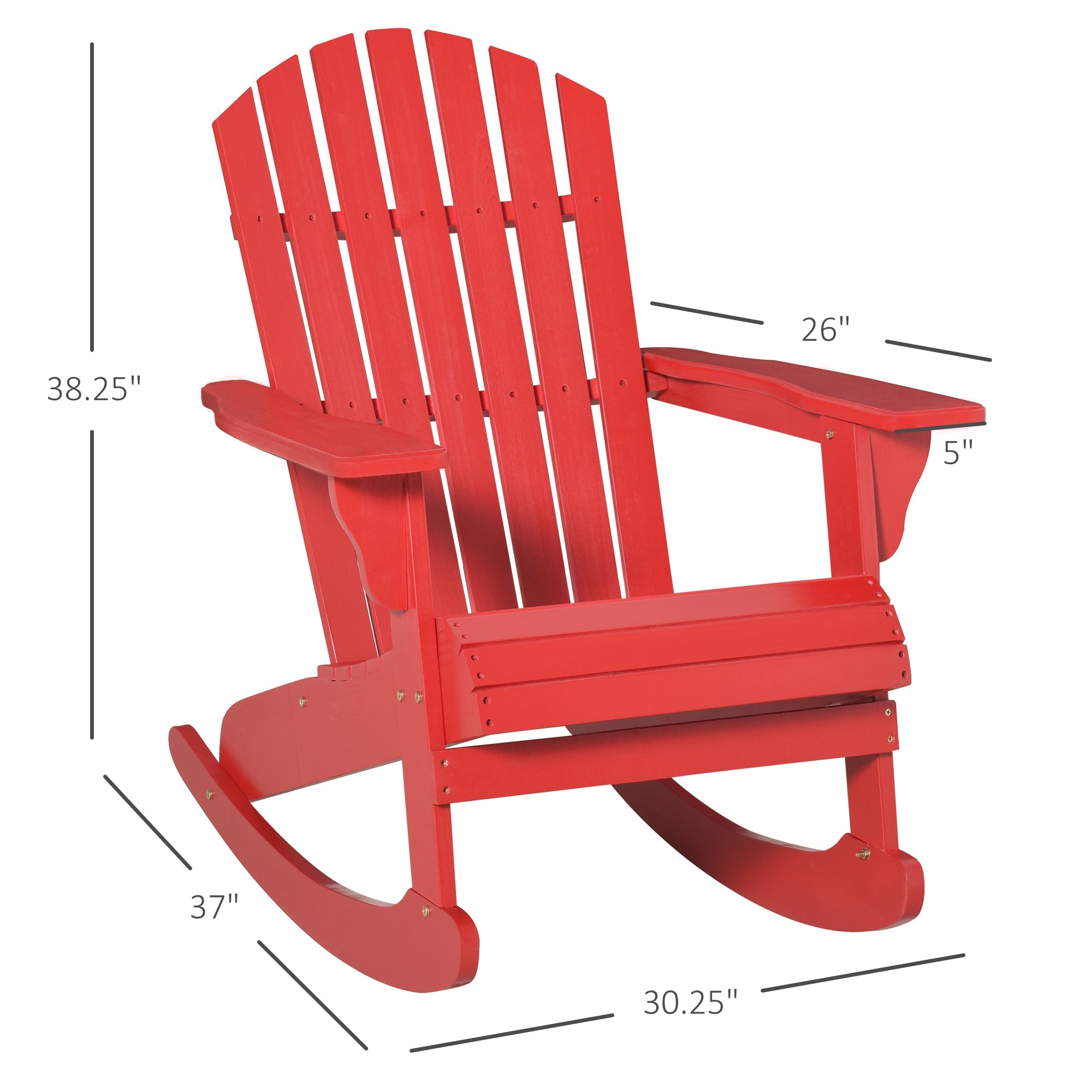 Outsunny Wooden Adirondack Rocking Chair with Slatted Wooden Design, Fanned Back, & Classic Rustic Style, Red