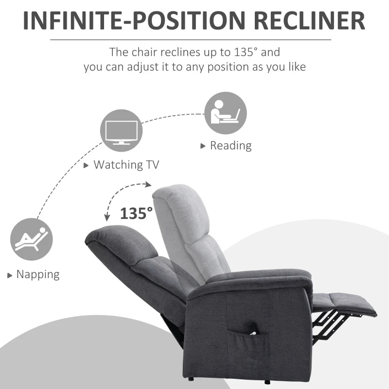 HOMCOM Power Lift Chair Electric Recliner Sofa for Elderly with Remote Control & Side Pocket for Living Room, Grey