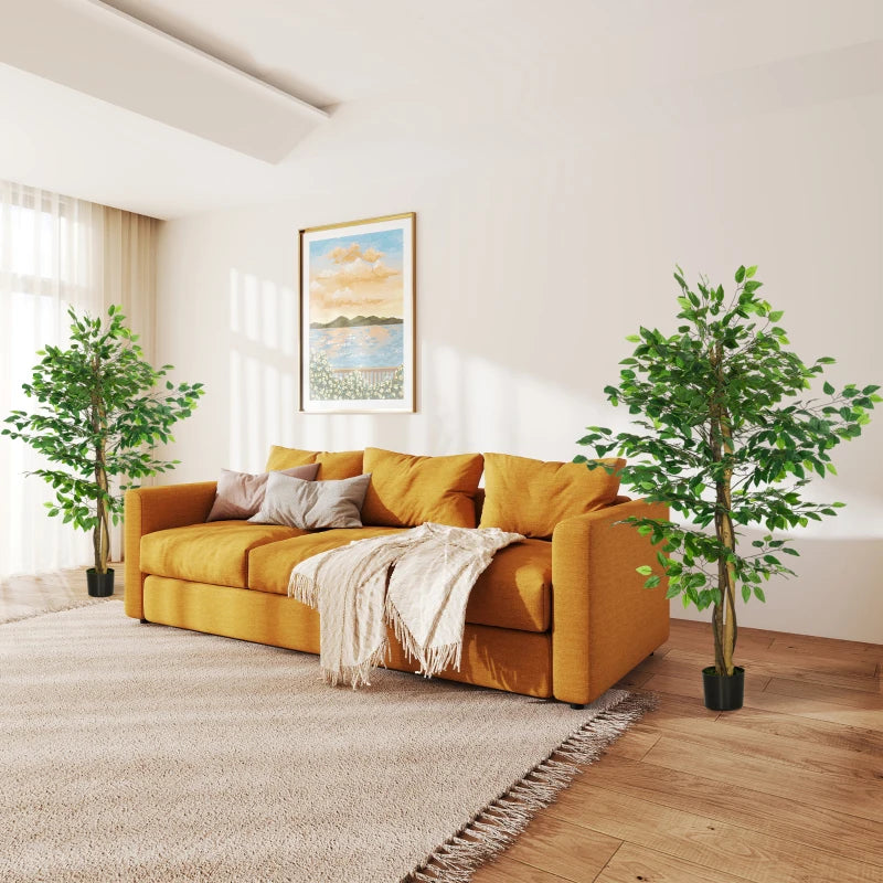 Set of 2 5ft Artificial Trees Ficus, Indoor Fake Plants with Pot, for Home Decor