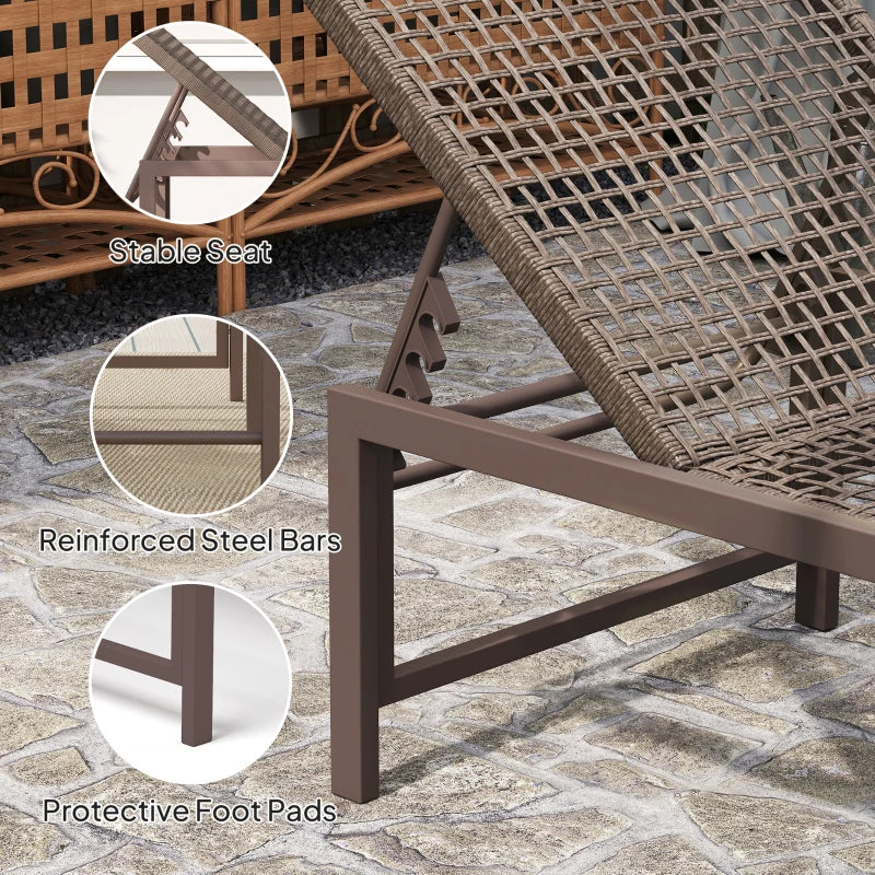 Wicker Outdoor Lounge Chair, Rattan Reclining Patio Lounger Tanning Chair with Adjustable Back, Brown