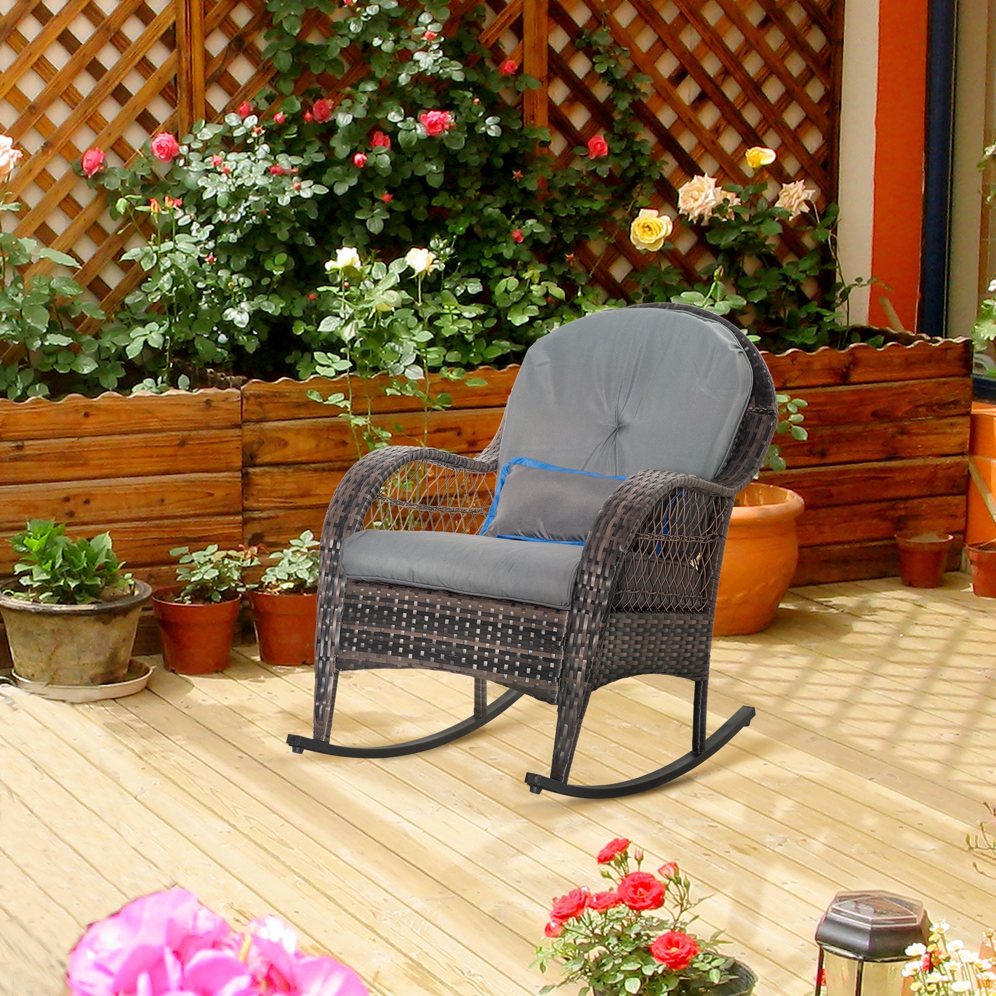 Outsunny Rattan Respite: PE Wicker Garden Patio Relaxer Chair with Cushion, Grey Outdoor Oasis