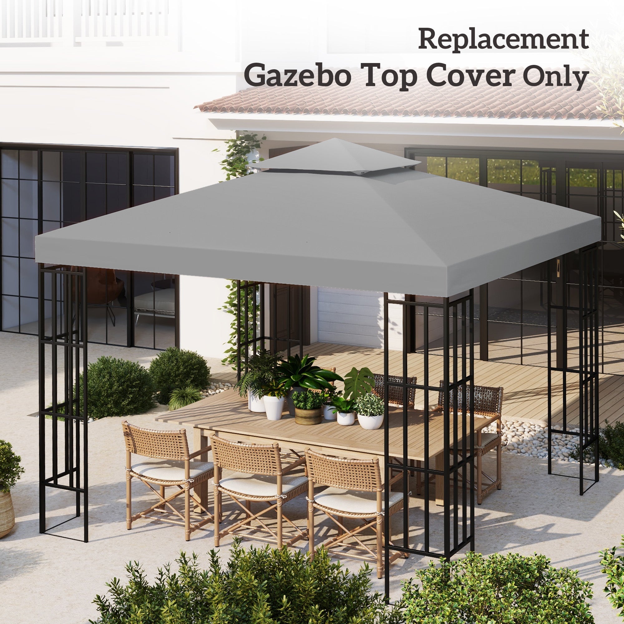 Outsunny Luminous Shade: 9.8' Square Gazebo Canopy Replacement Top, Light Grey Outdoor Garden Sun Shade