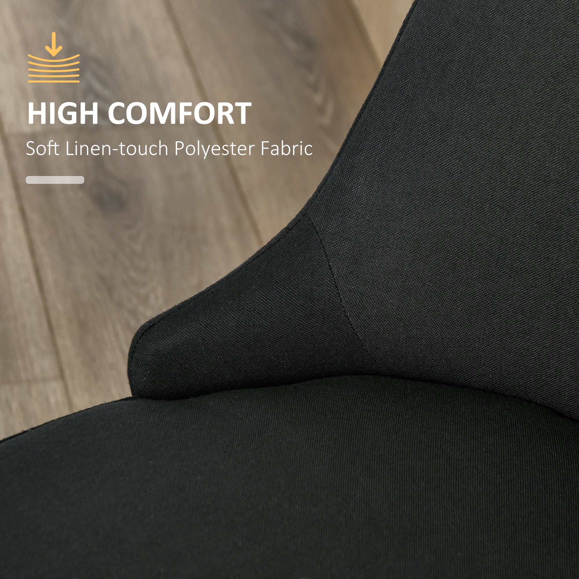 HOMCOM Set of 2 Modern Dining Chairs Black Fabric Upholstered Side Chairs with Metal Legs for Kitchen Living Room Elegance