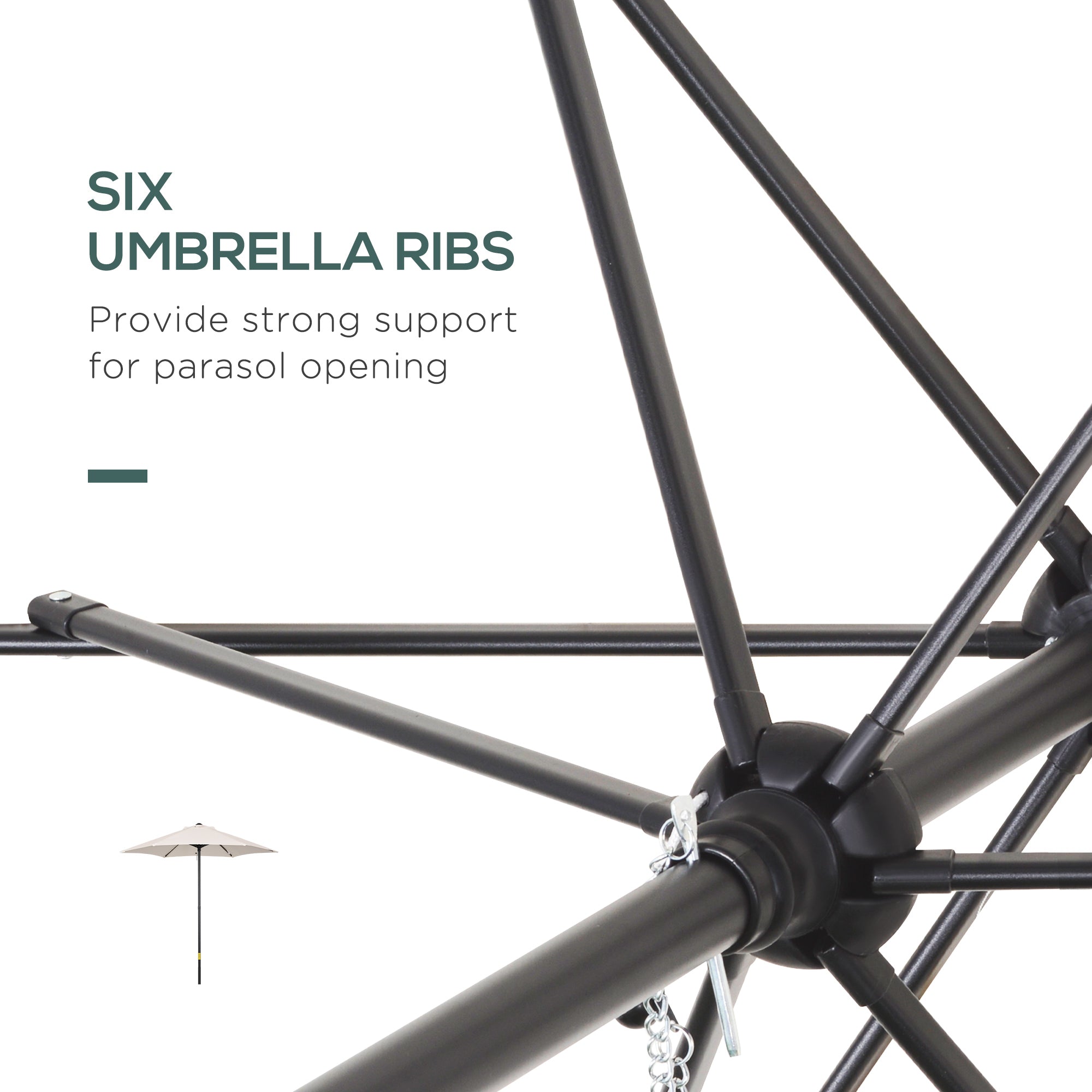 Outsunny 6.6FT Patio Umbrella, Outdoor Parasol with 6 Solid Ribs, Cream White