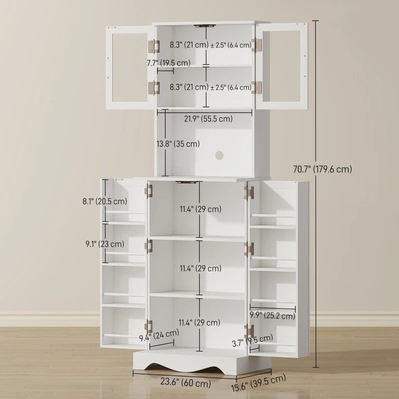 71" Kitchen Pantry Cabinet, Freestanding Kitchen Hutch with 8 Door Shelves, Adjustable Shelf and Acrylic Doors, White